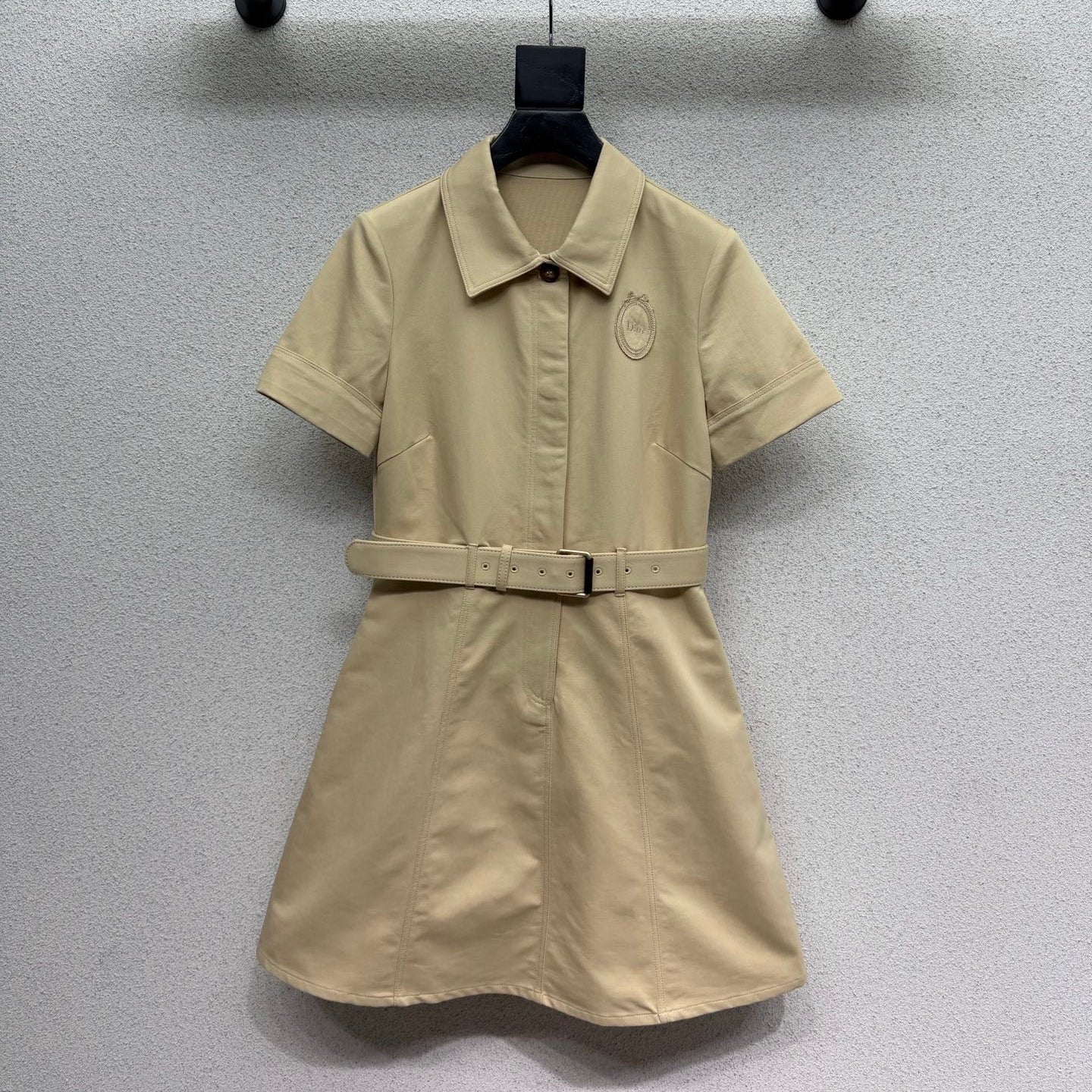 CD Khaki Embroidered Logo Short-sleeved Dress in Cotton 388260