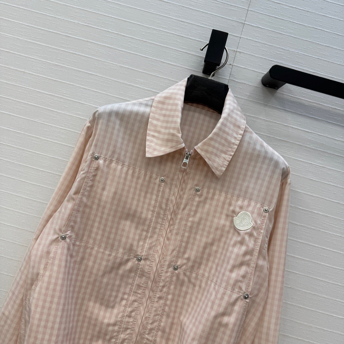 Moncler 26 Check Shirt Jacket Light Pink in Cotton 389787