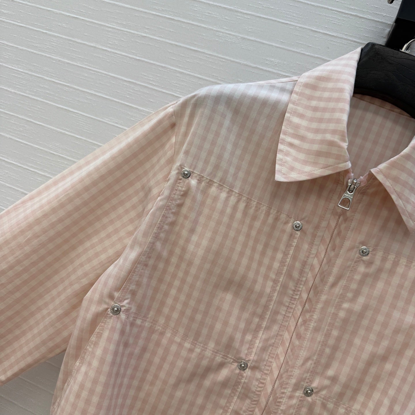 Moncler 26 Check Shirt Jacket Light Pink in Cotton 389787