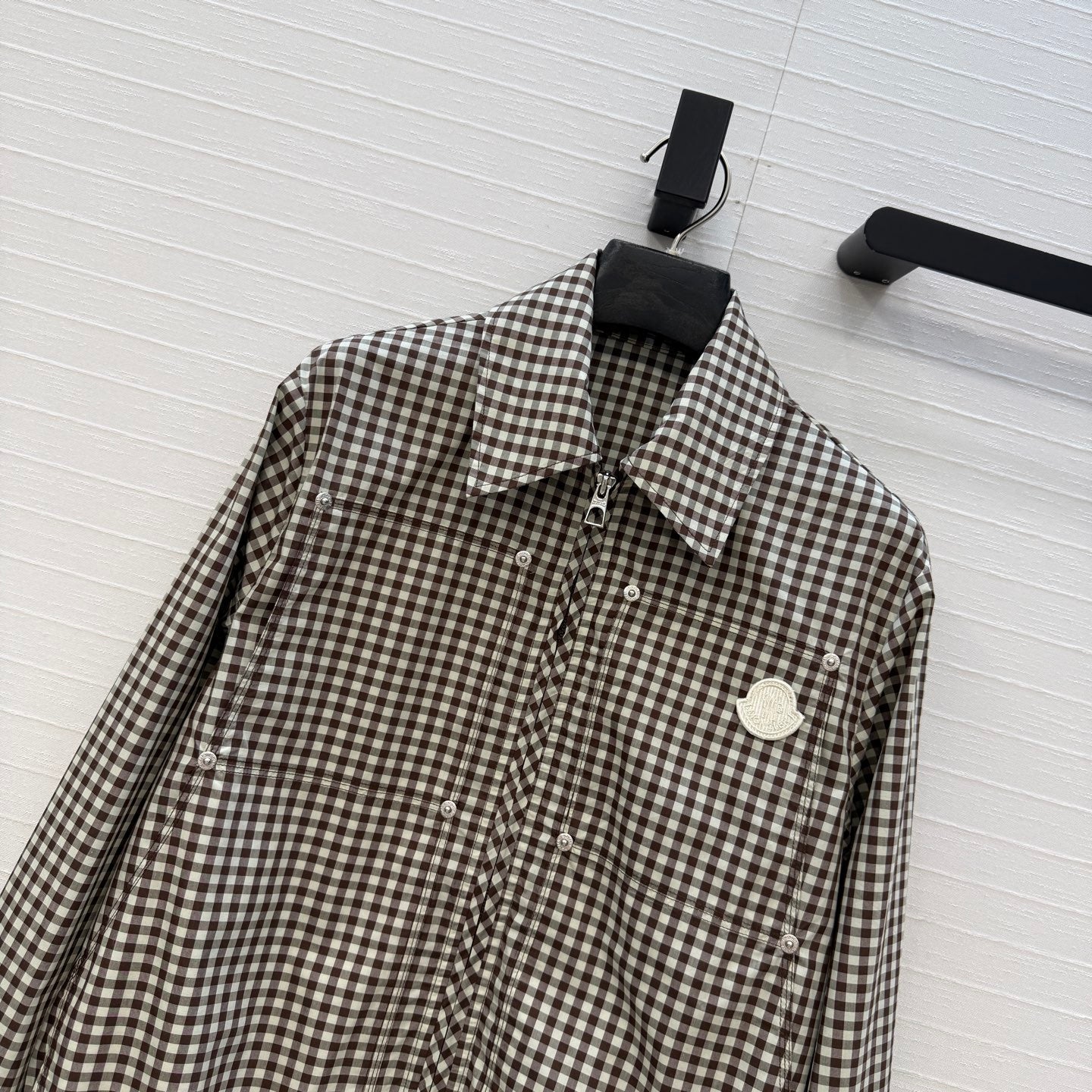 Moncler 26 Check Shirt Jacket Black White in Cotton 389778