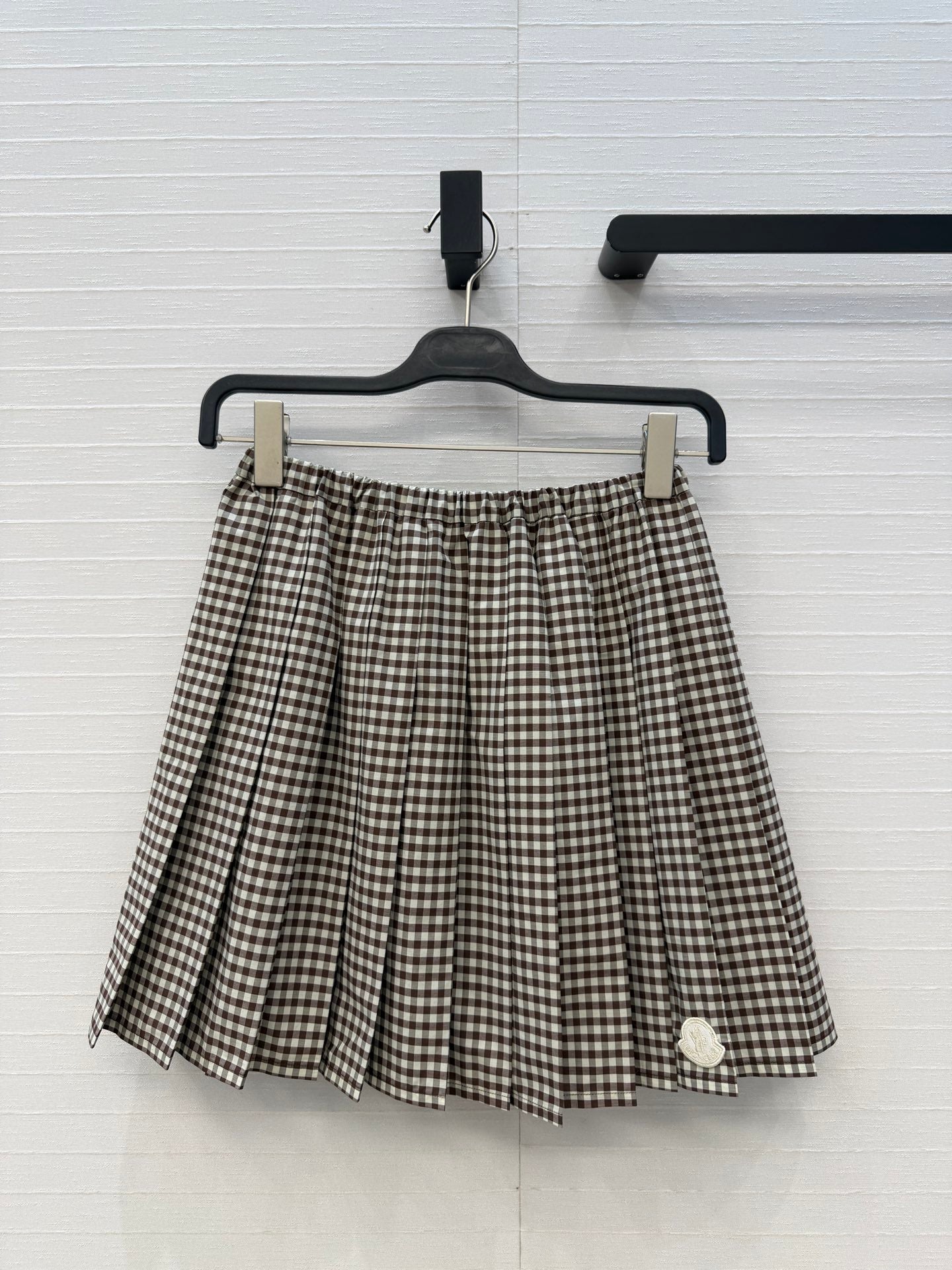 Moncler 26 Check Pleated Midi Skirt Black White in Cotton 389783