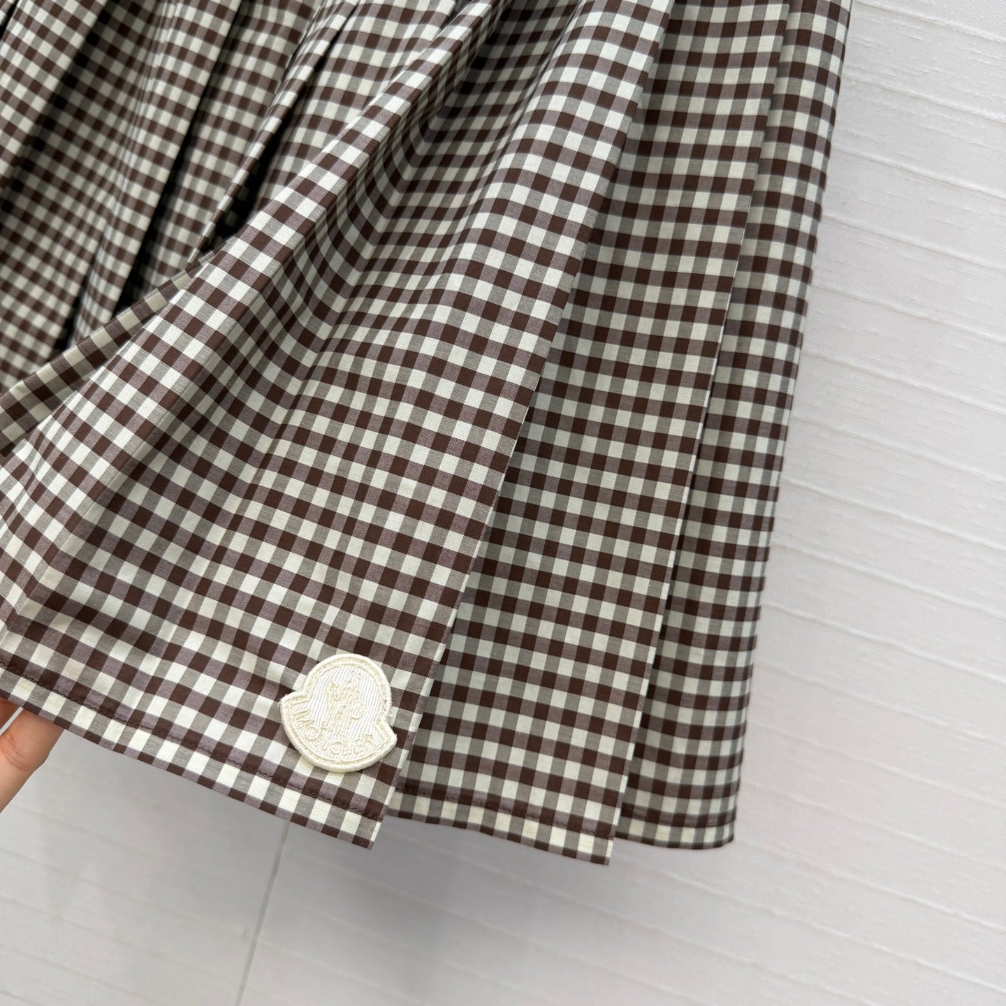 Moncler 26 Check Pleated Midi Skirt Black White in Cotton 389783