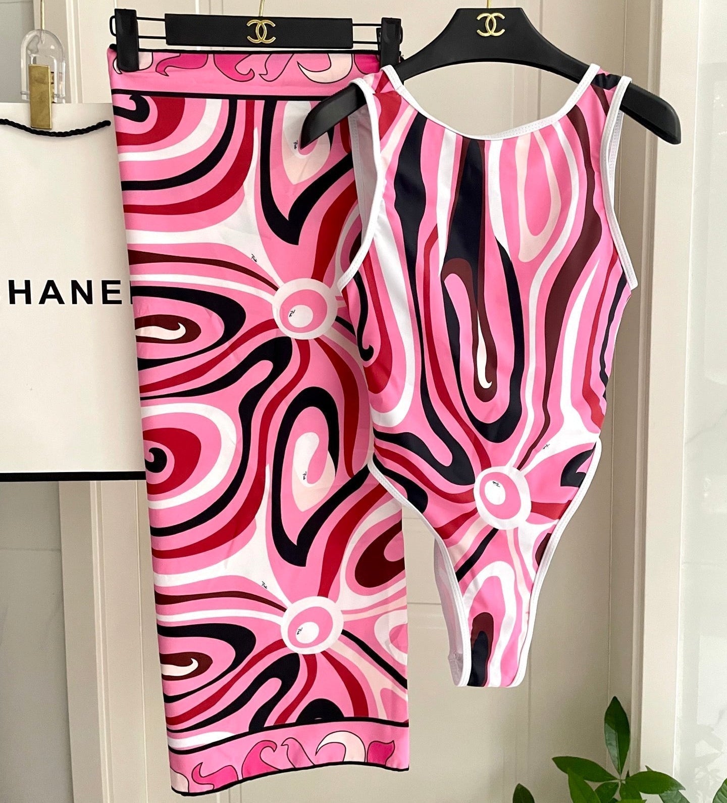 Pucci Printed One-Piece Pink Swimsuit Cotton Blend 149644