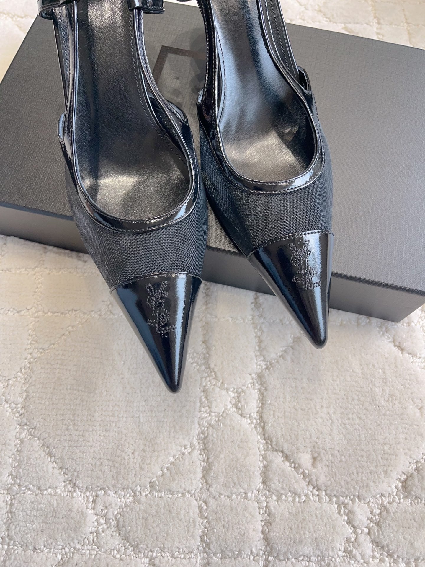 YSL Pointed-Toe Mesh Pumps 75mm Black Cowhide & Mesh 851890