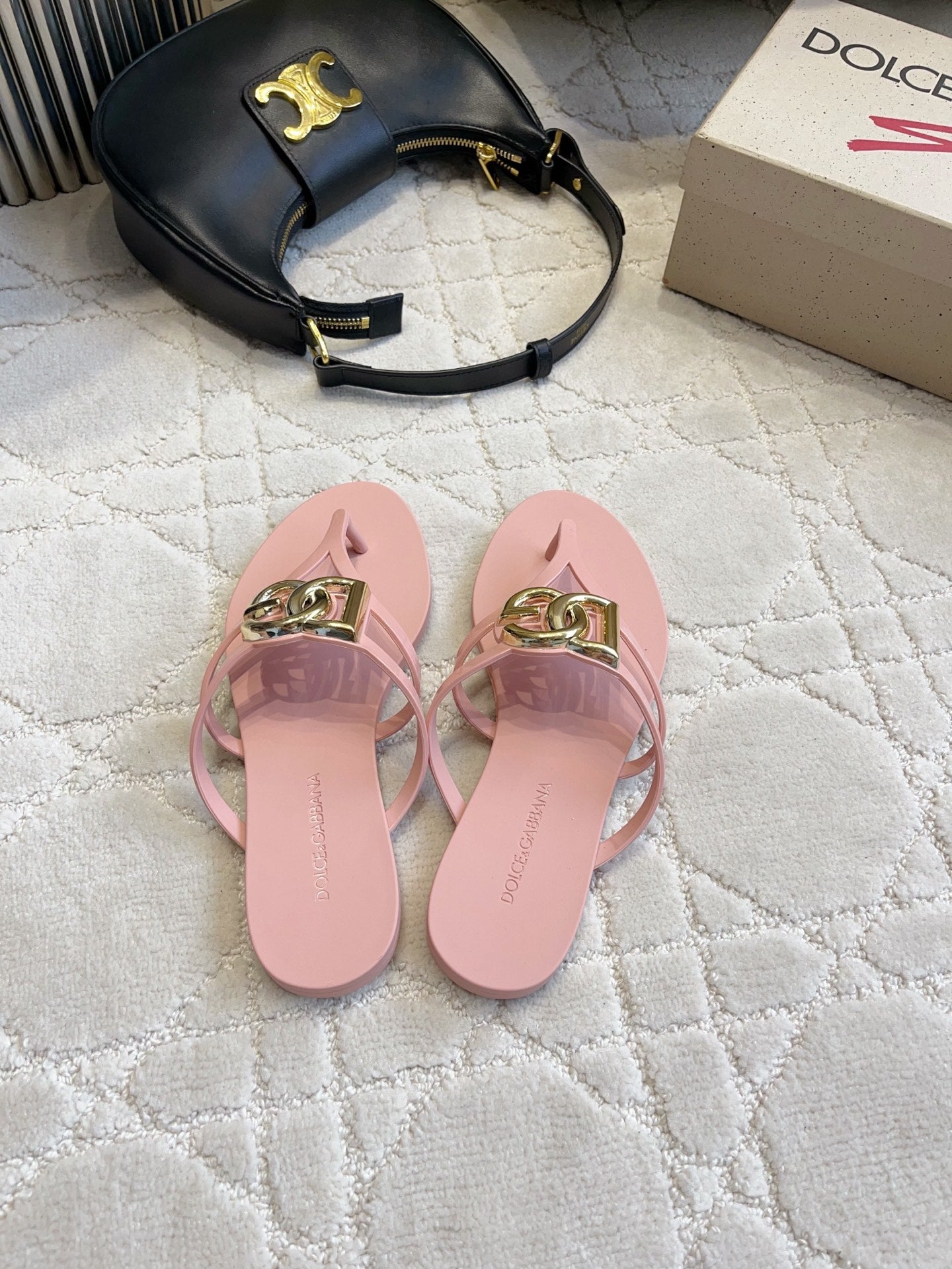 DG Logo Jelly Thong Sandals Pink Rubber 851867