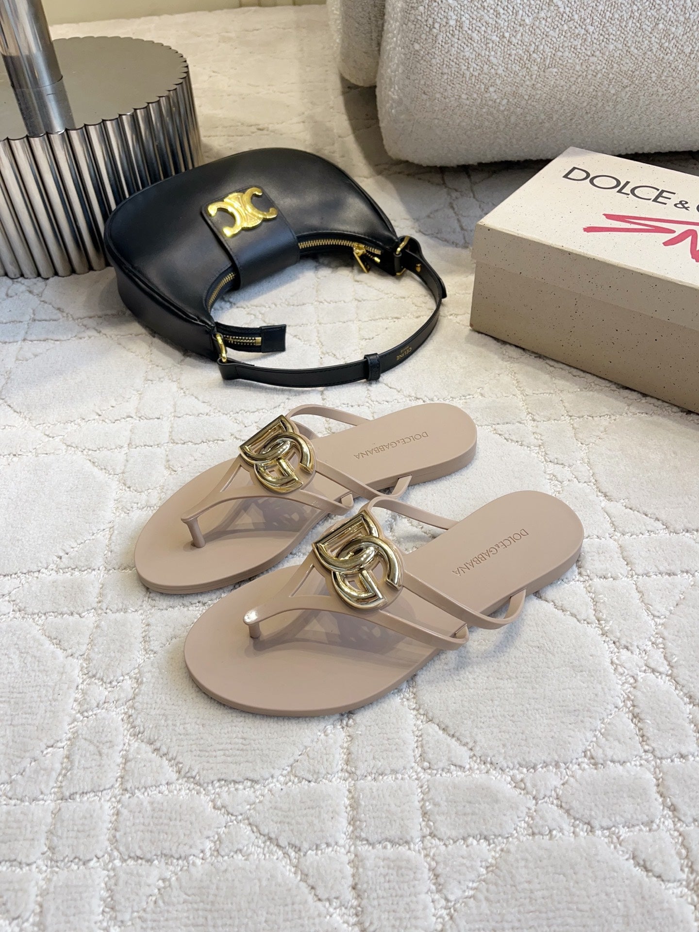 DG Logo Jelly Thong Sandals Light Brown Rubber 851865