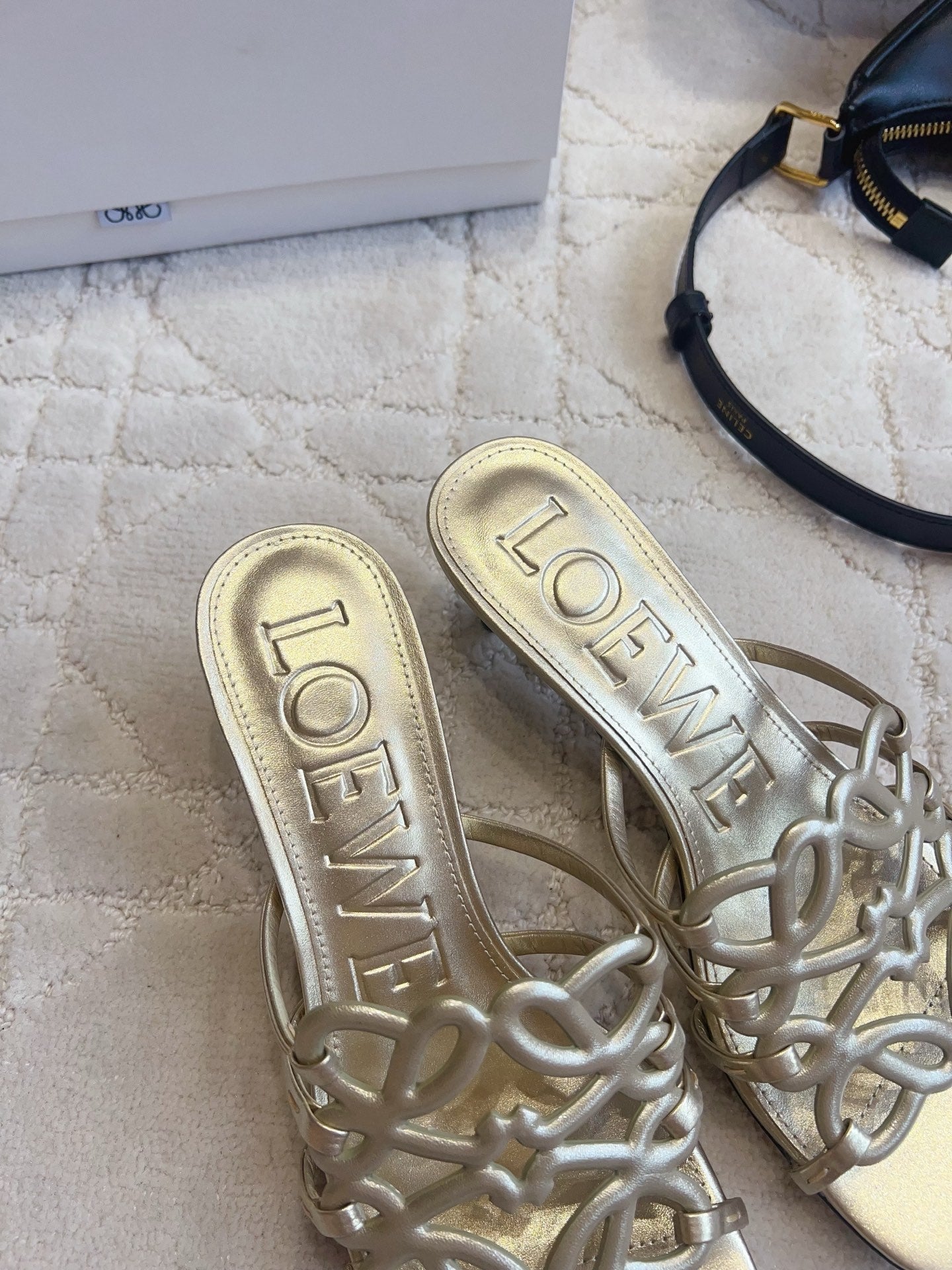 Loew Woven Square-Toe Sandals 3.5cm Gold Metallic Lambskin 851675