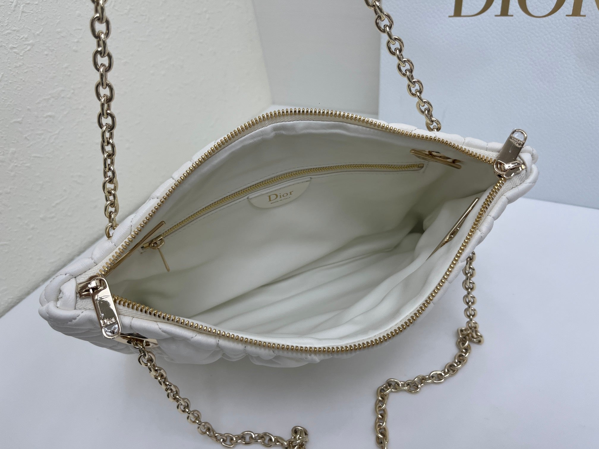 CD Small Cannage Quilted Tote Bag White Cowhide 158100