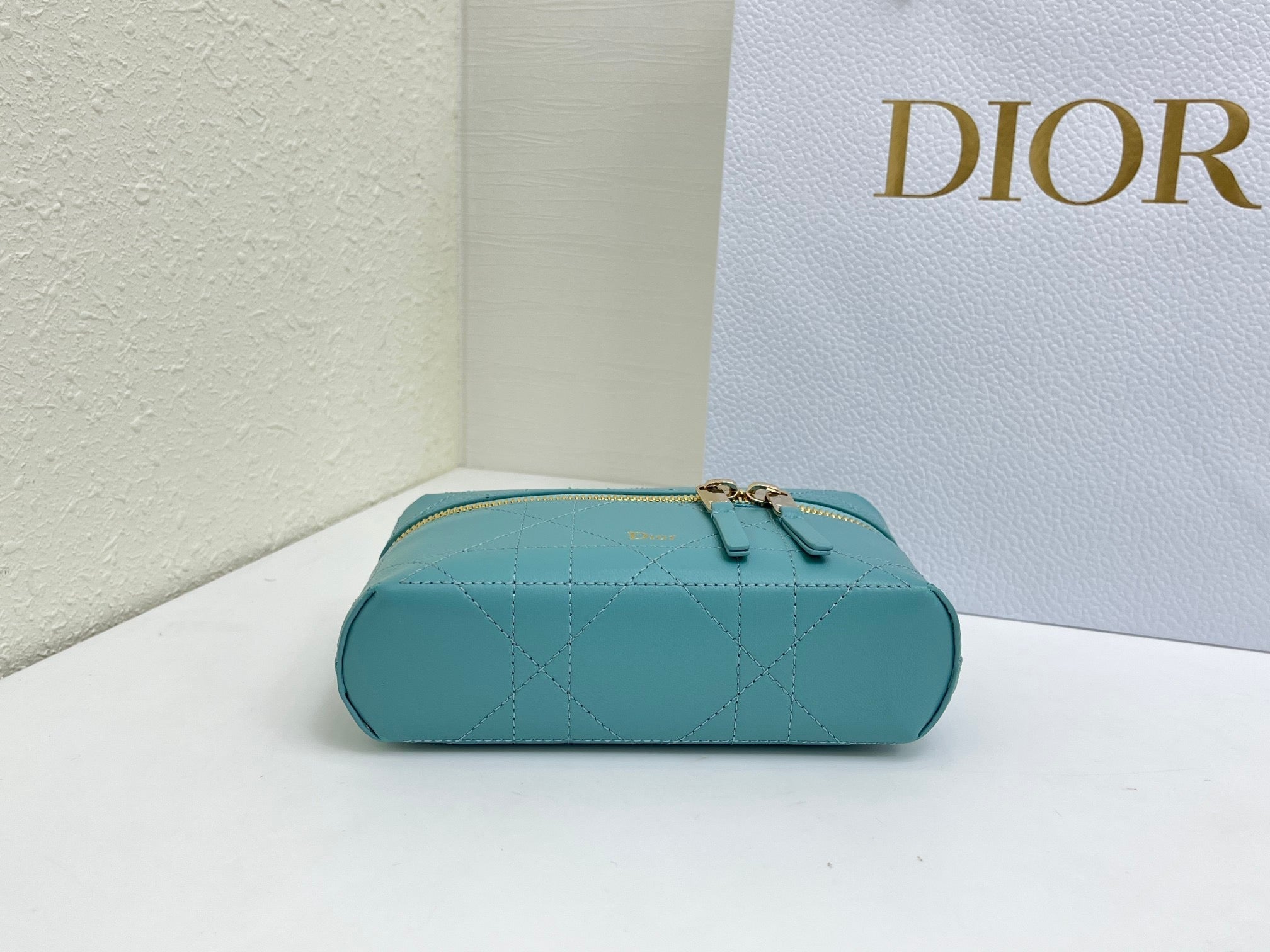 CD Cannage Vanity Chain Bag 19cm Turquoise Blue Cowhide 158123