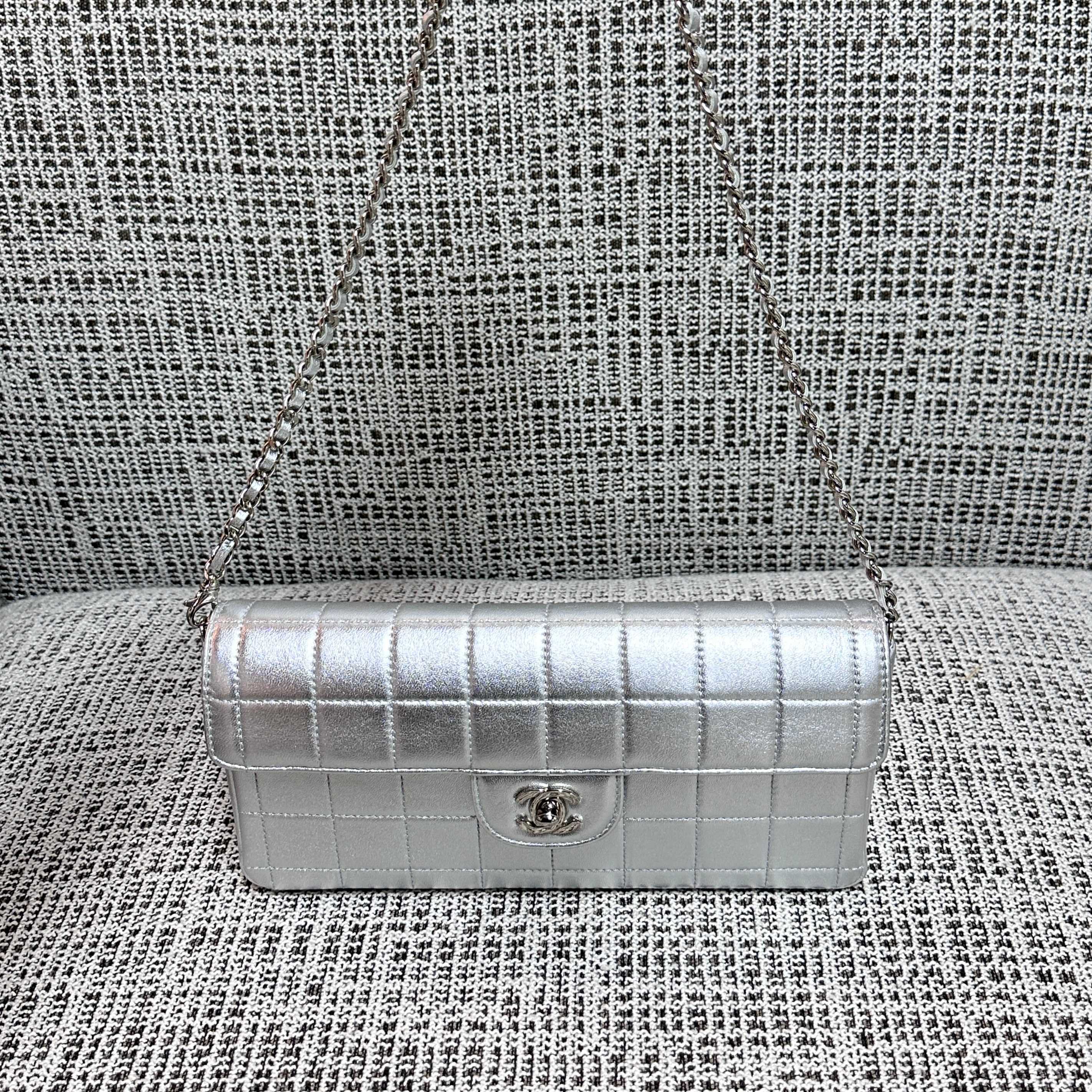 CC East-West Flap Bag 26cm Silver Lambskin