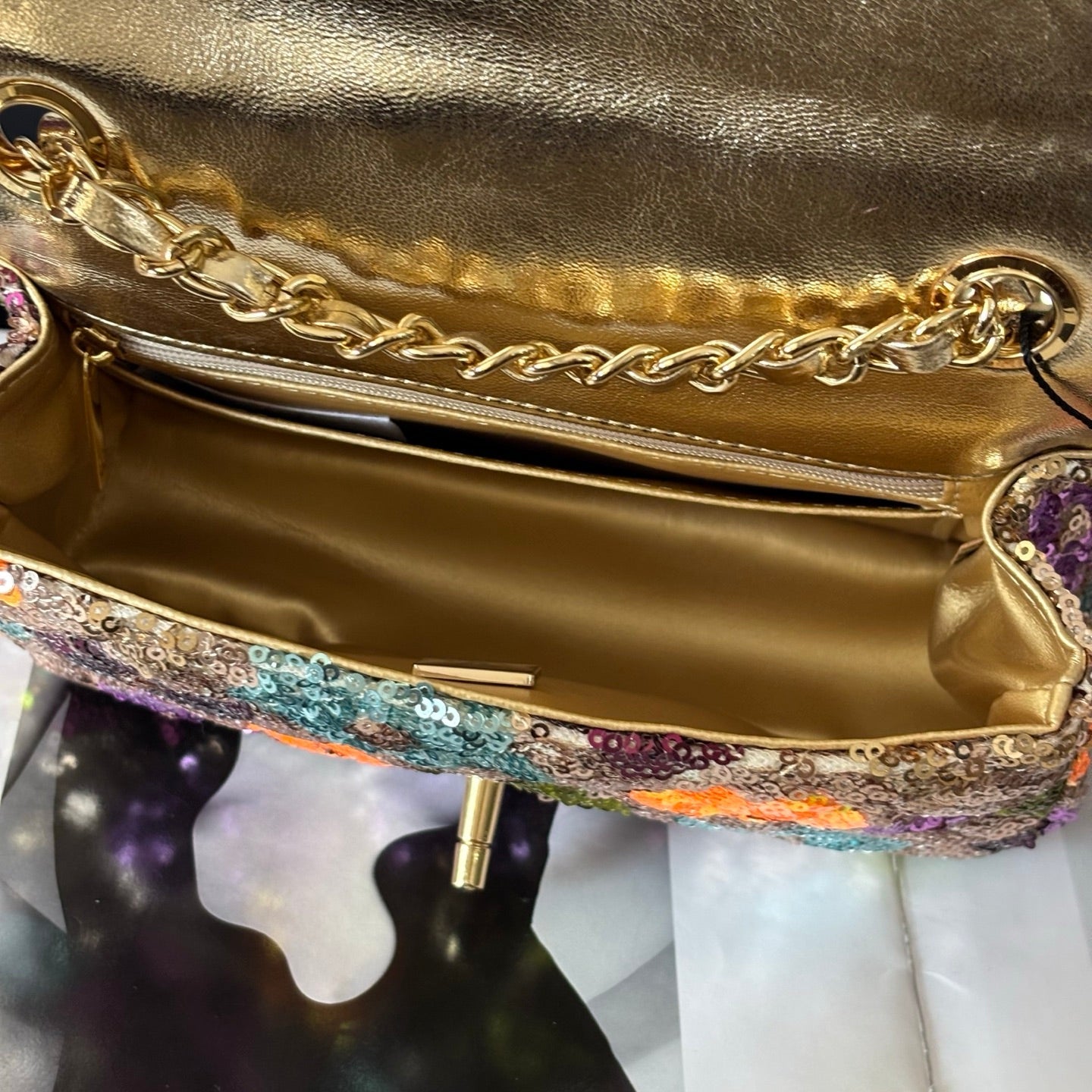 CC Flap Bag Floral 20cm Beige Multicolor Sequin Leather GHW 158377