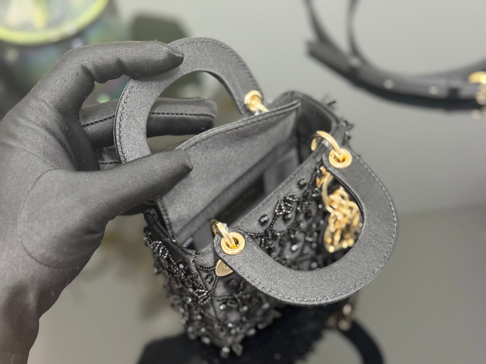 CD Mini Lady Dior 12cm Black Beaded Embroidered Cowhide Leather GHW 158590