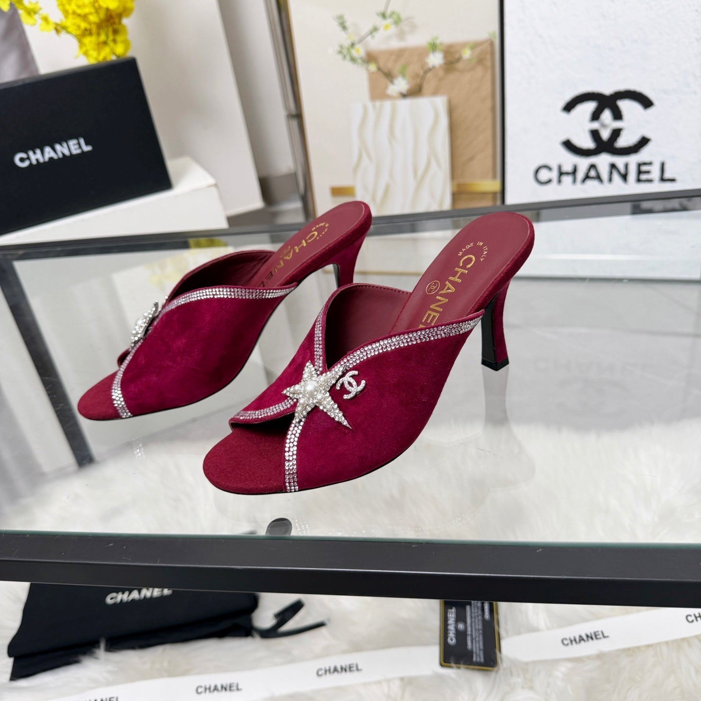 CC Star Brooch Mules Burgundy Cashmere Leather 872821