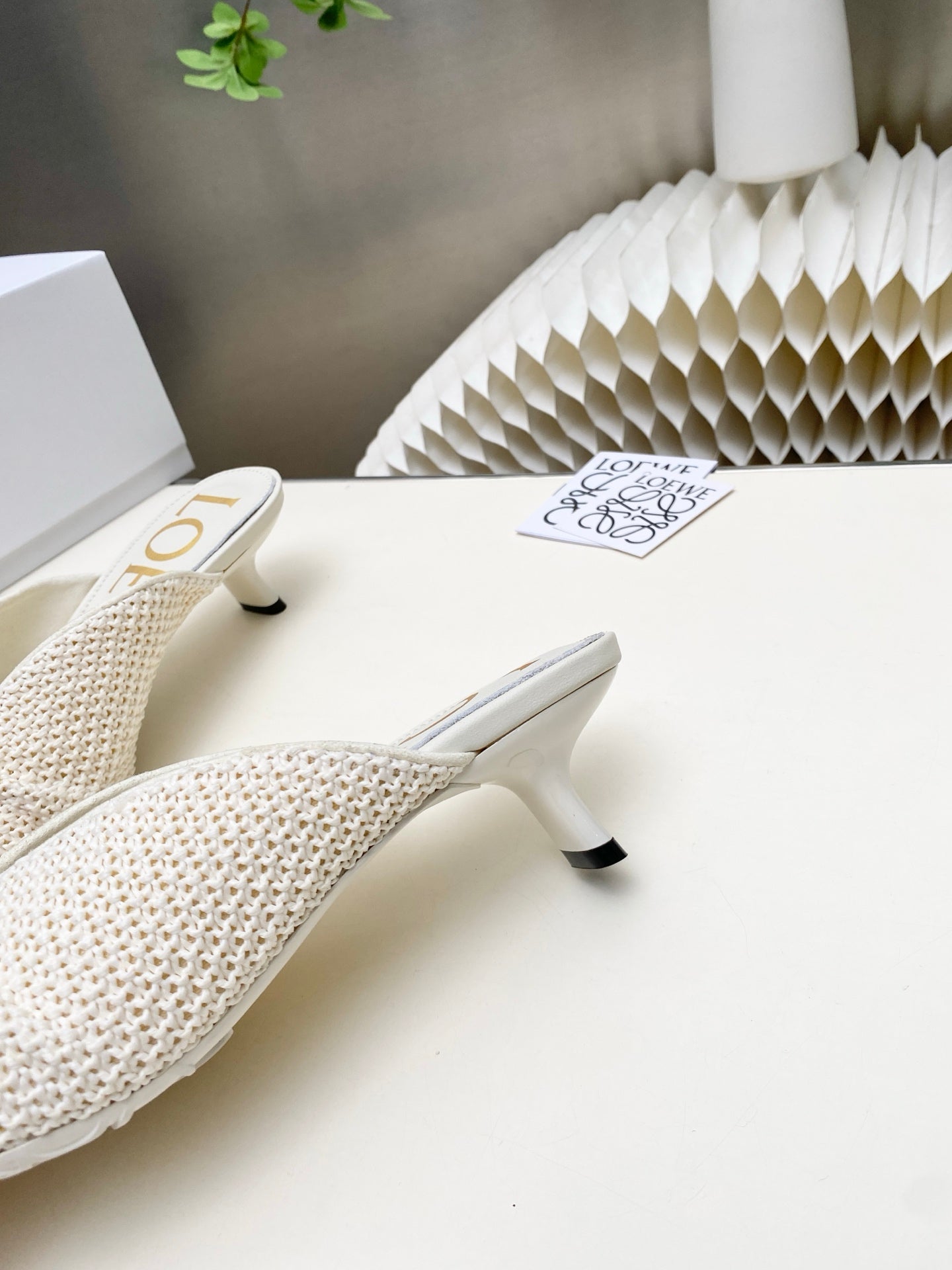 Loew Pebble Soft Sandals White Lambskin Leather 881364