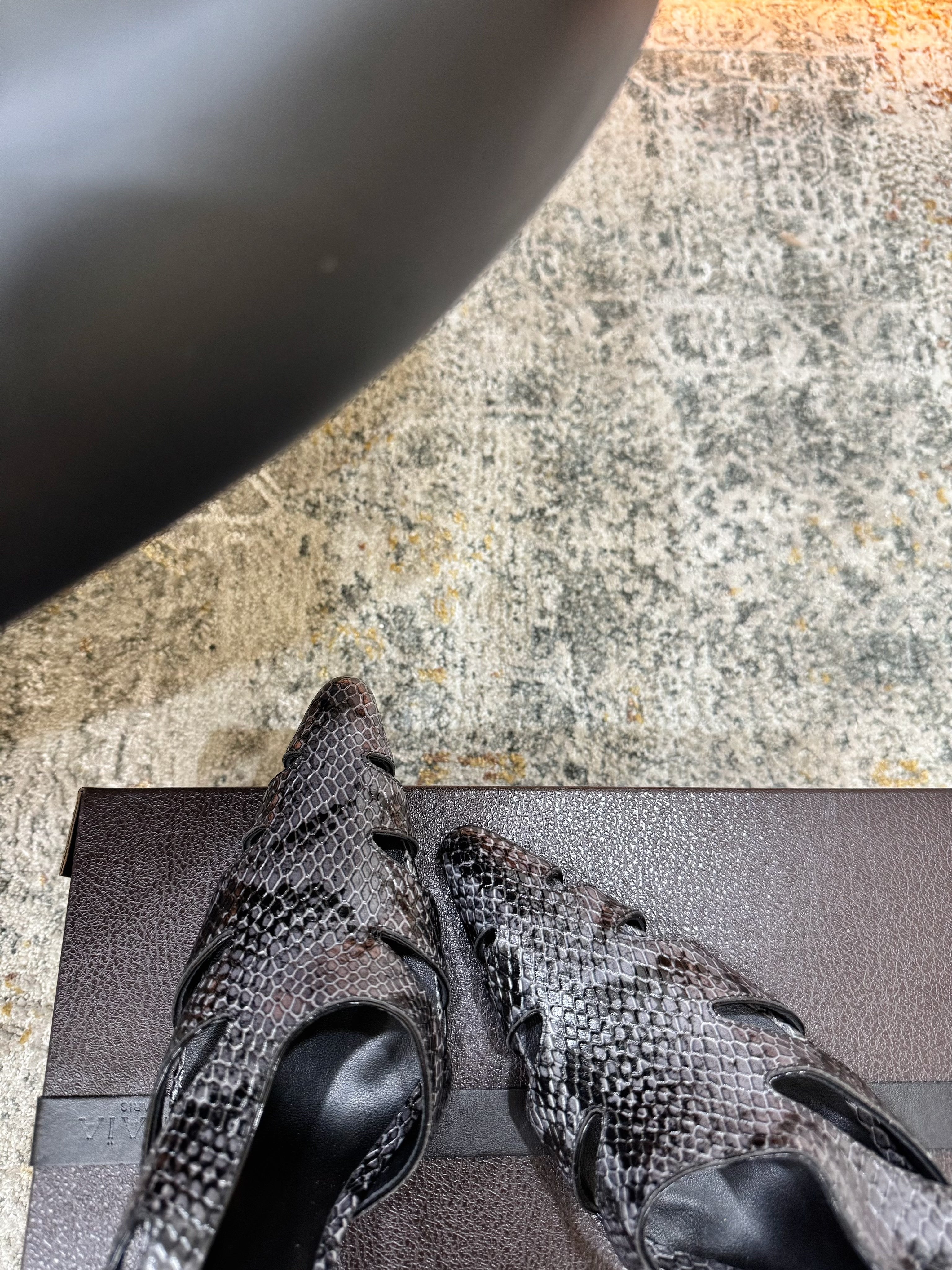 Alaia Snake Print Slingback Pumps 9.5cm Black Grey Cowhide 881561