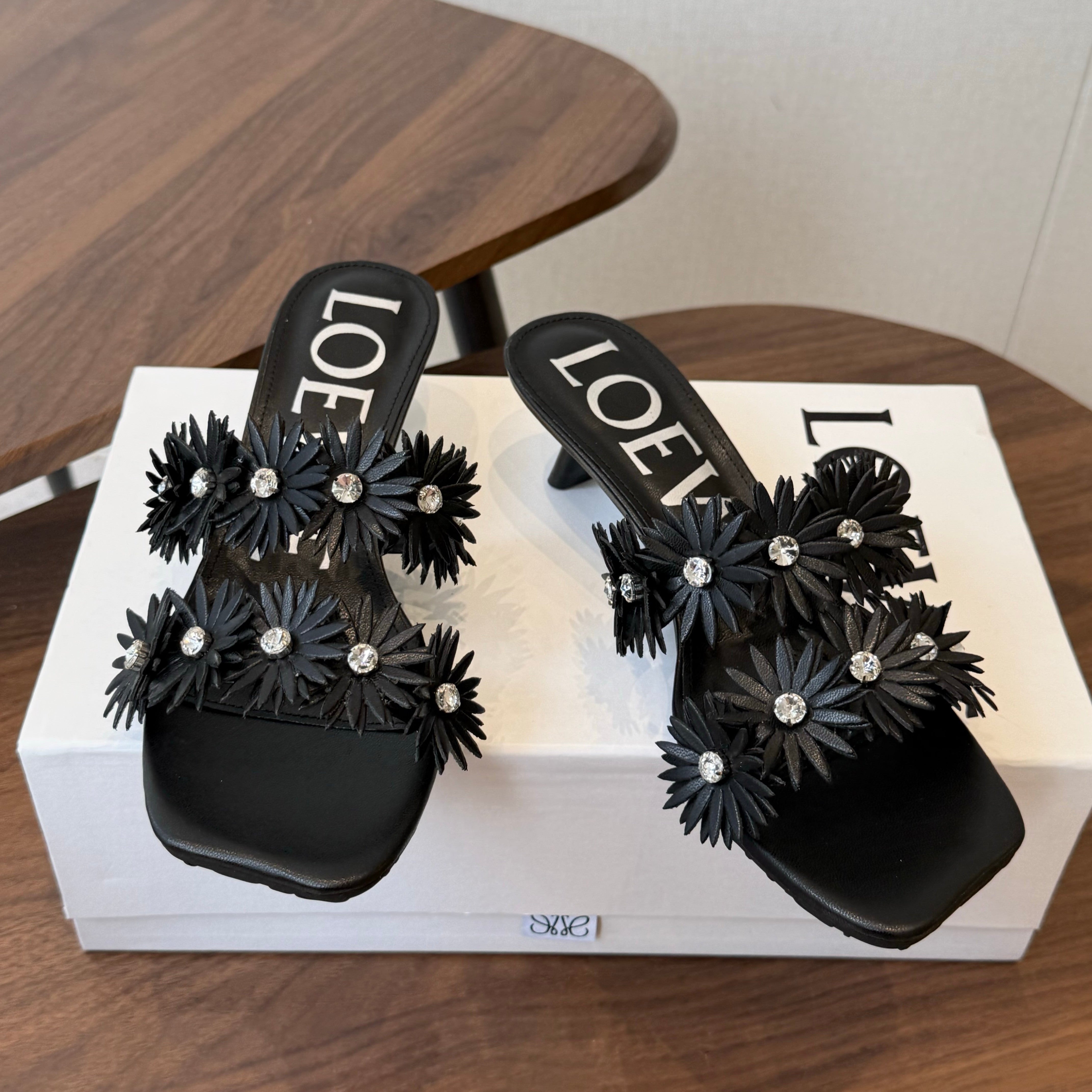 Loew Paula's Ibiza Petal Flower Sandals Black Leather 889899
