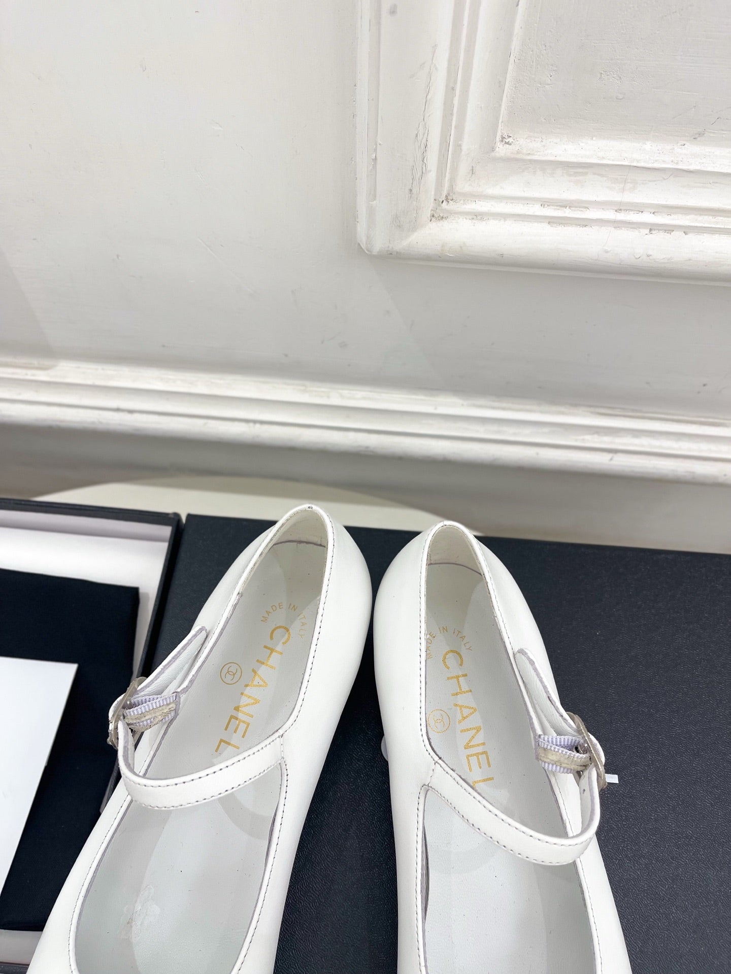 CC Square Toe Mary Jane Flats 2.5cm White Lambskin Leather 892197