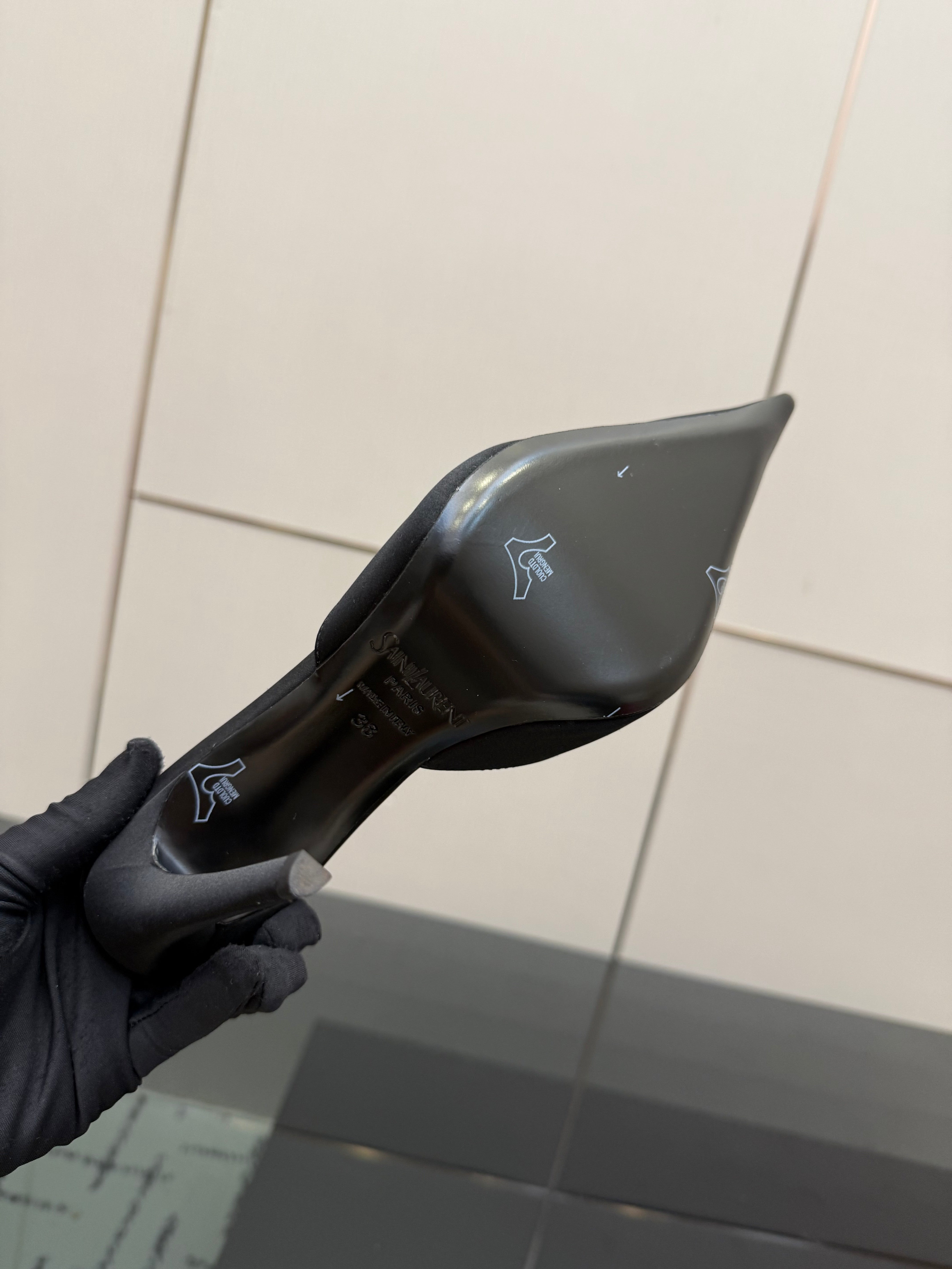 YSL Cosmo Crystal Mules 100mm Black Calfskin Leather 894619