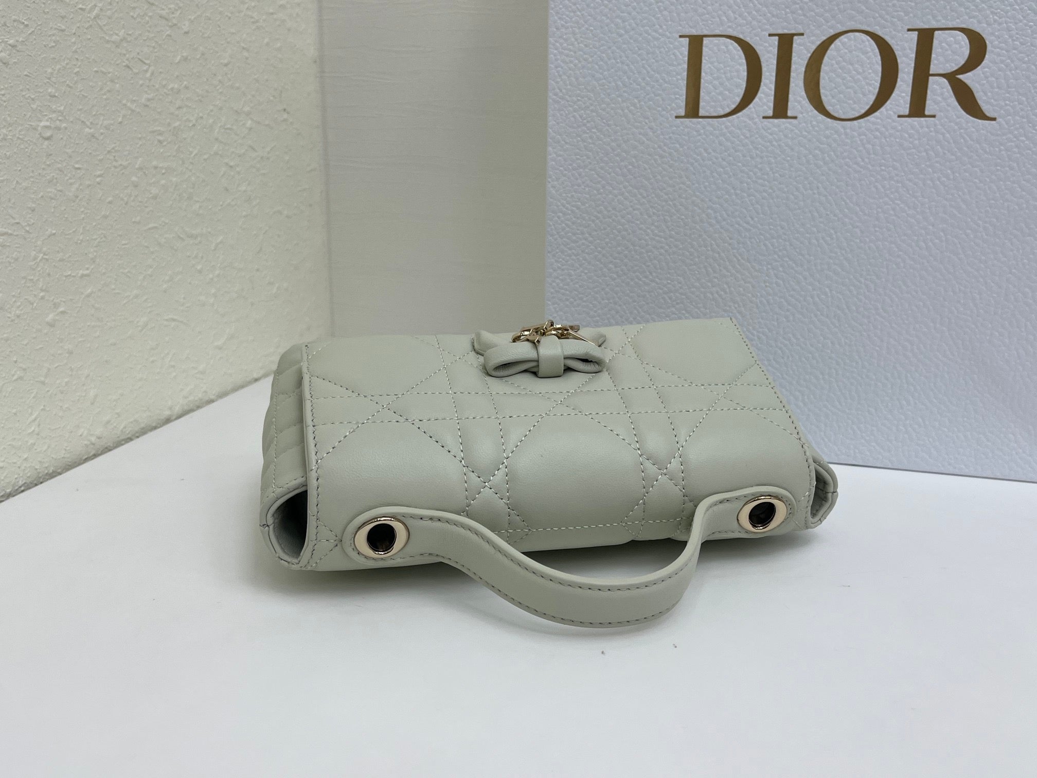 CD My Tender Top Handle Mini Bag 21cm Mint Green Macrocannage Leather 159472