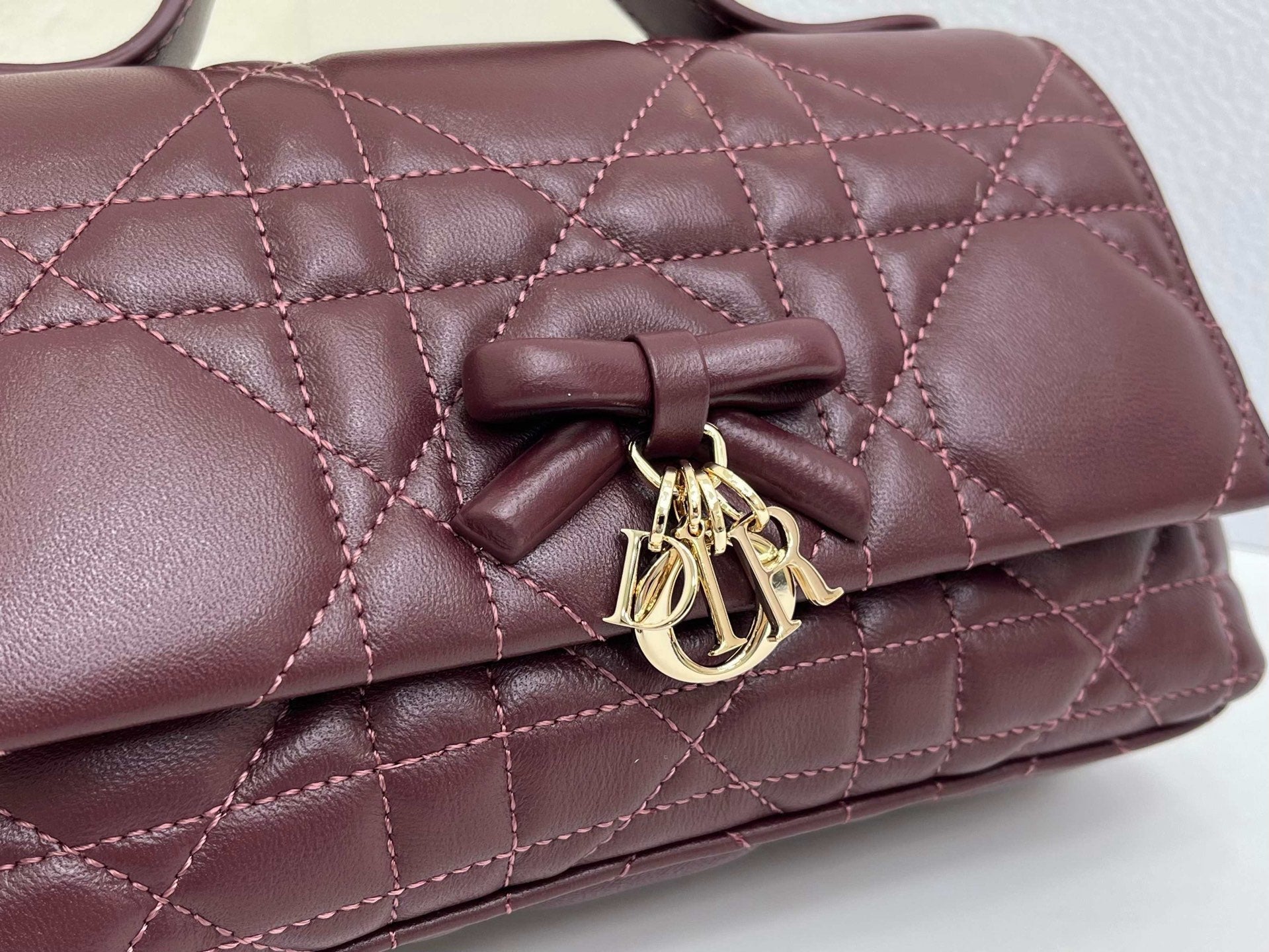 CD My Tender Top Handle Burgundy 21cm Burgundy Macrocannage Leather 159471