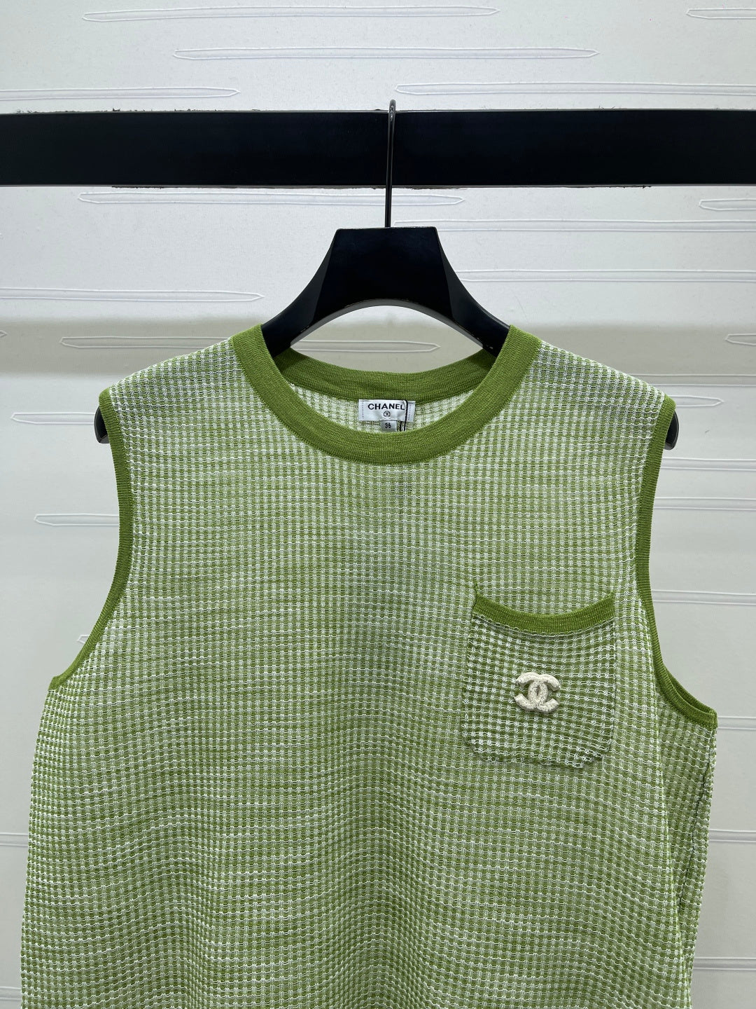 CC Logo Pocket Plaid Knit Vest Tencel 406451