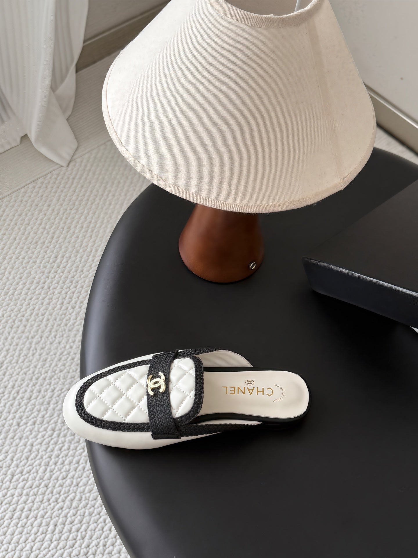 CC Quilted Logo Strap Mules White Leather 914193
