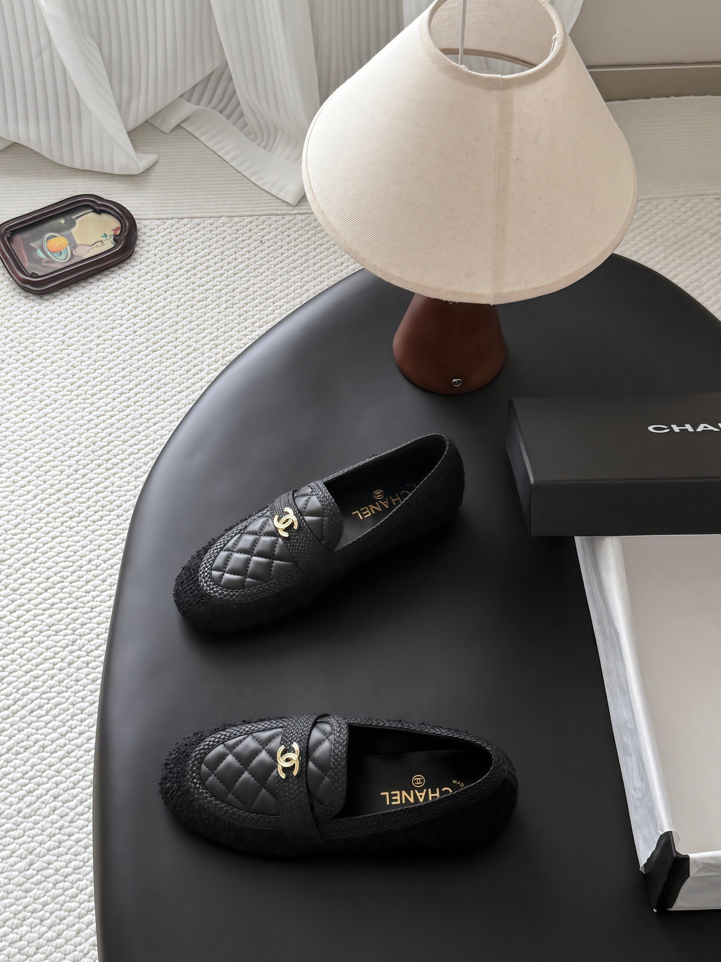 CC Quilted Logo Loafers Black Tweed & Leather 914188