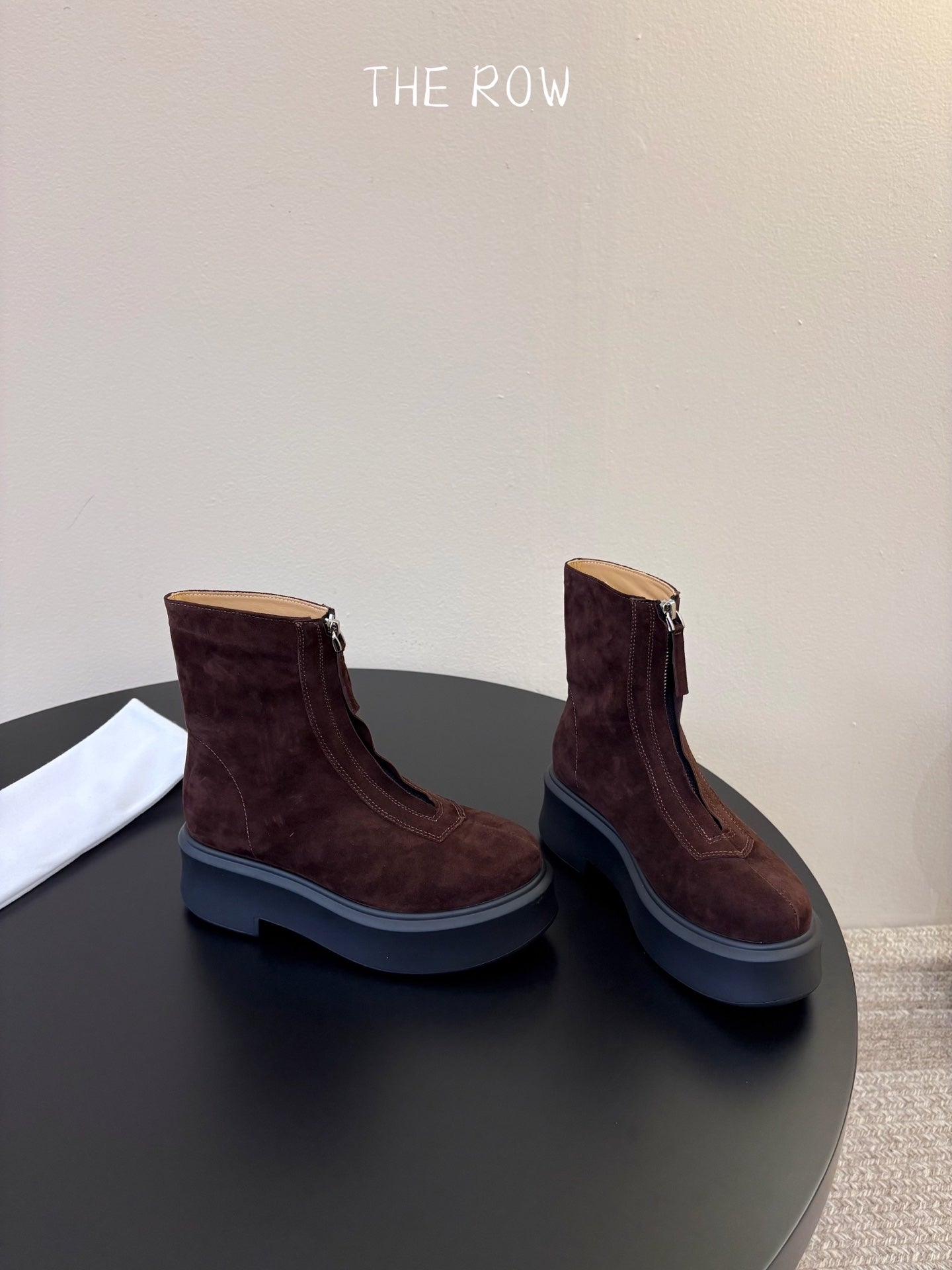 TR Platform Ankle Boots 4CM Dark Brown Suede Leather 933555
