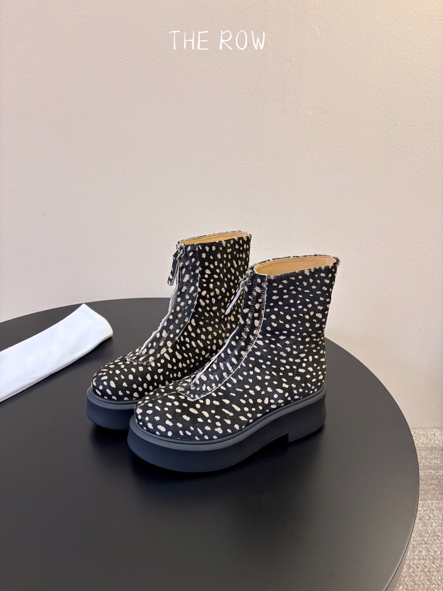 TR Platform Ankle Boots 4CM Black Leopard Pony Hair Leather 933554