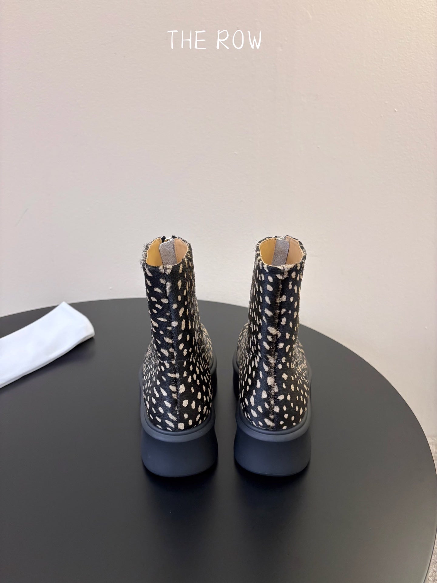 TR Platform Ankle Boots 4CM Black Leopard Pony Hair Leather 933554