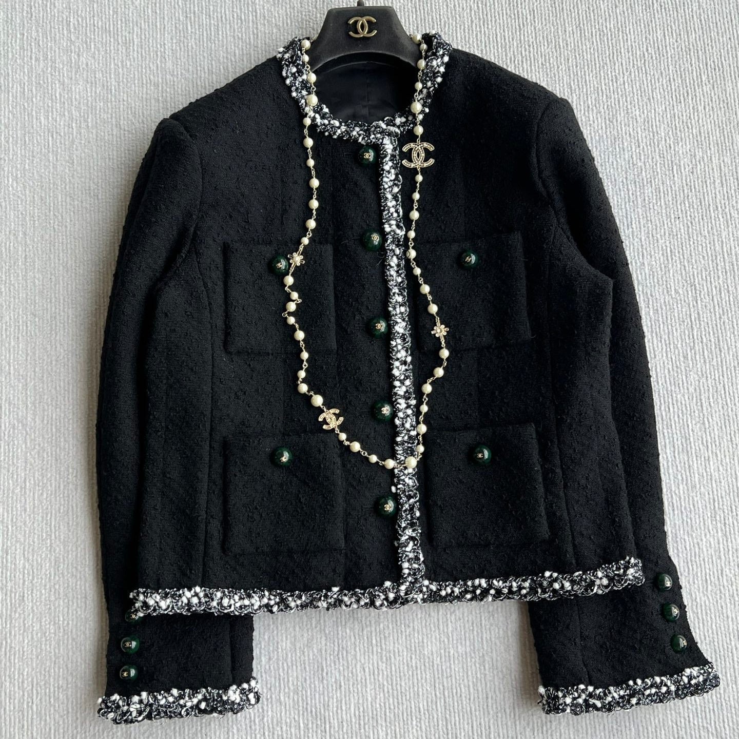 CC Frayed Tweed Jacket Black Wool 412387