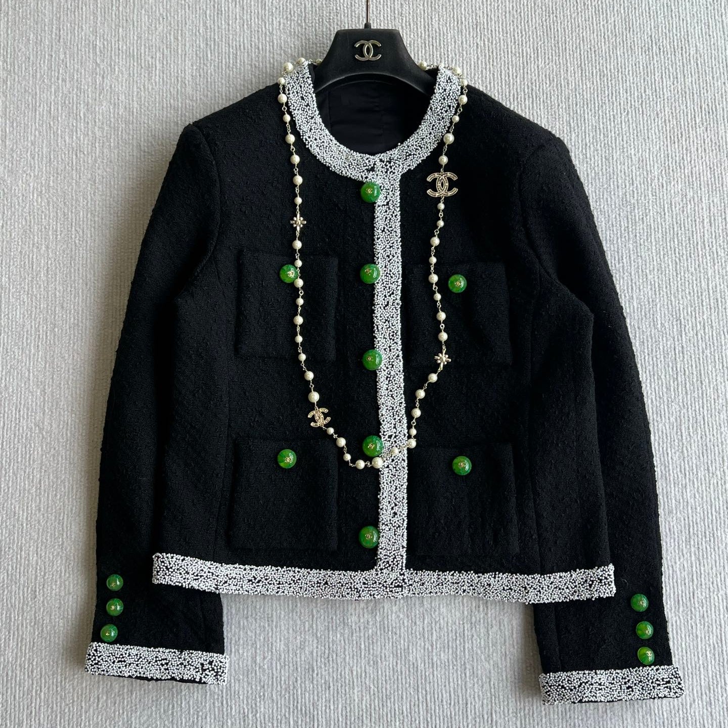 CC Métiers d'Art Embroidered Tweed Jacket Black Wool 412380