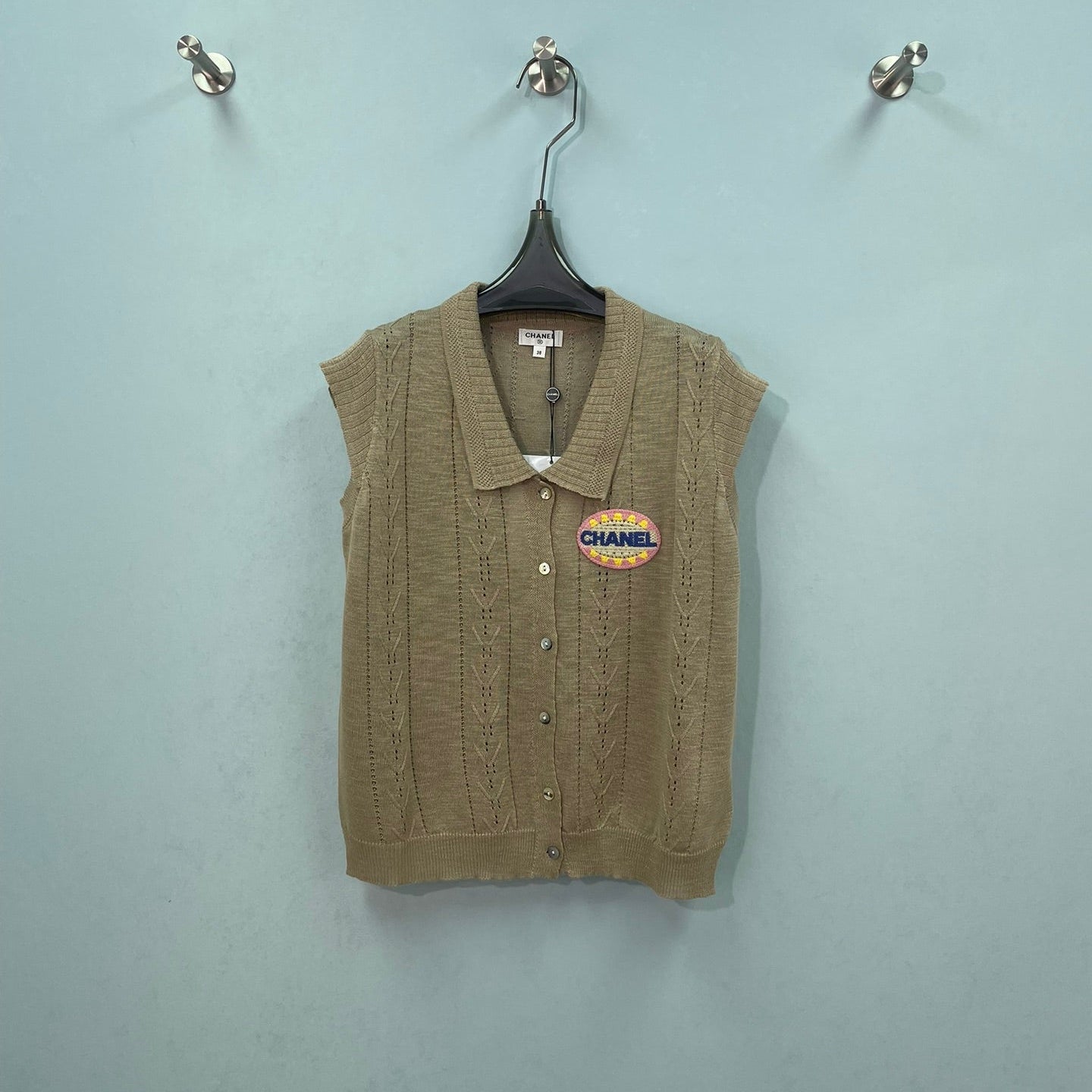 CC Embroidered Knit Vest Beige Wool 753383