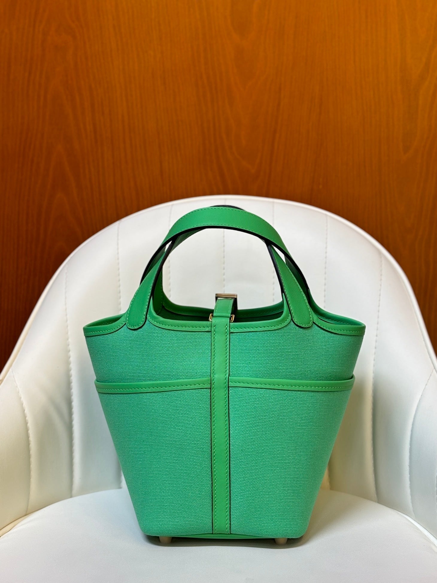 HM Picotin Lock 18CM Pocket Handbag Green Swift Canvas