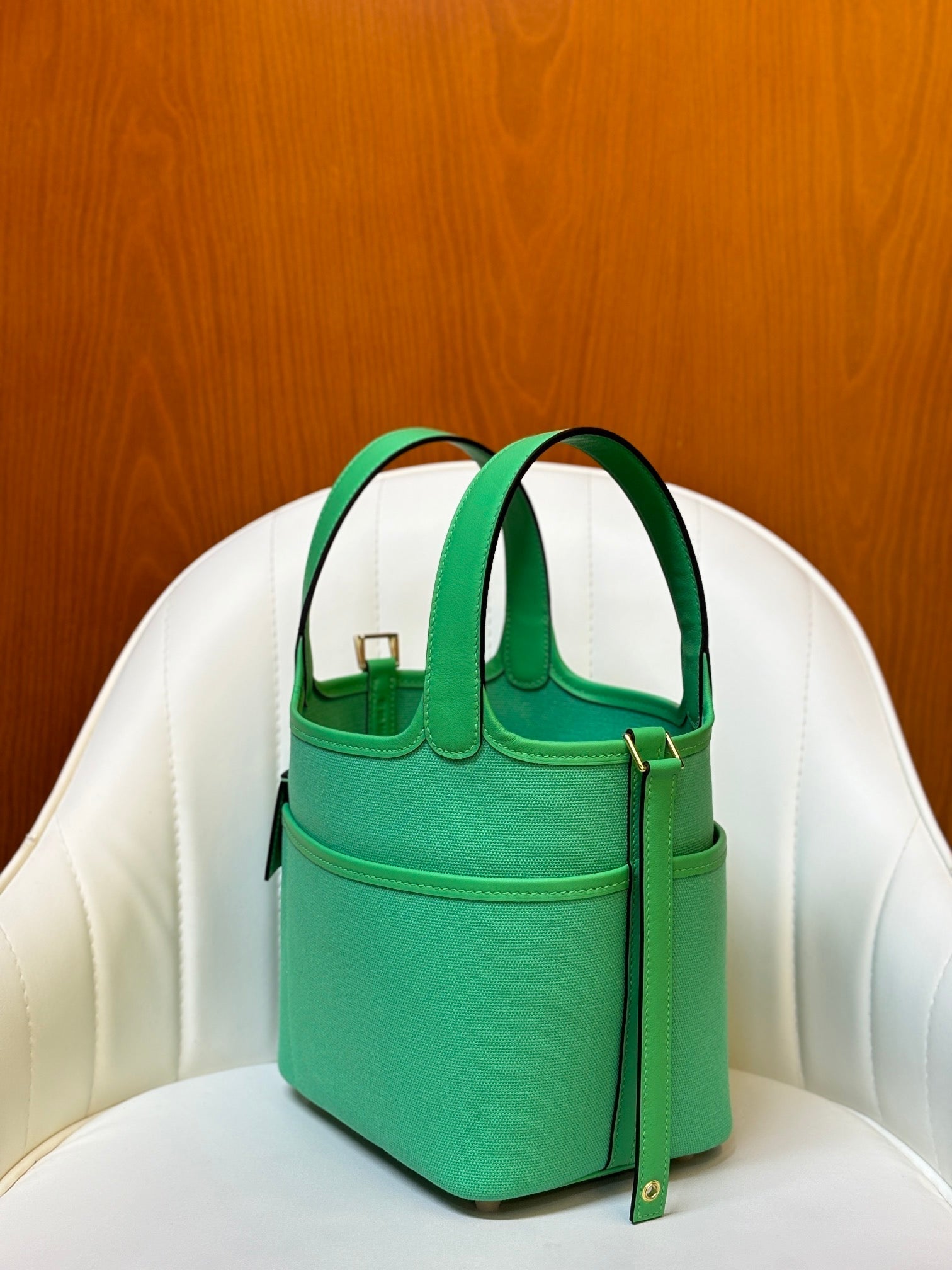 HM Picotin Lock 18CM Pocket Handbag Green Swift Canvas