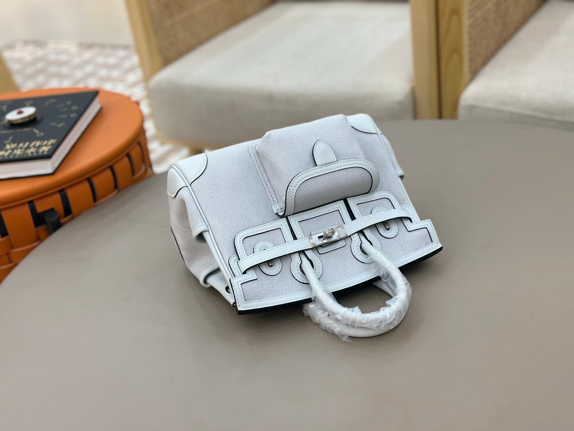 HM Birkin Cargo 25CM Handbag Light Gray Swift Canvas