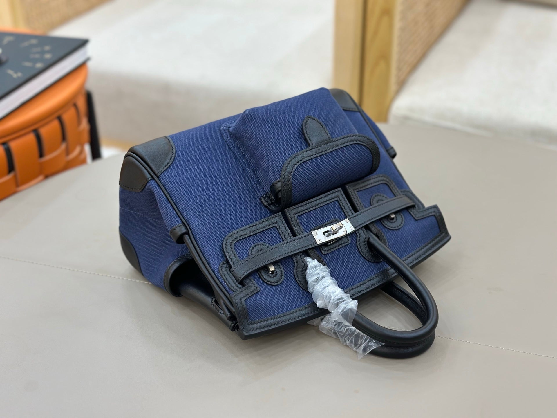 HM Birkin Cargo 25CM Handbag Black Navy Swift Canvas