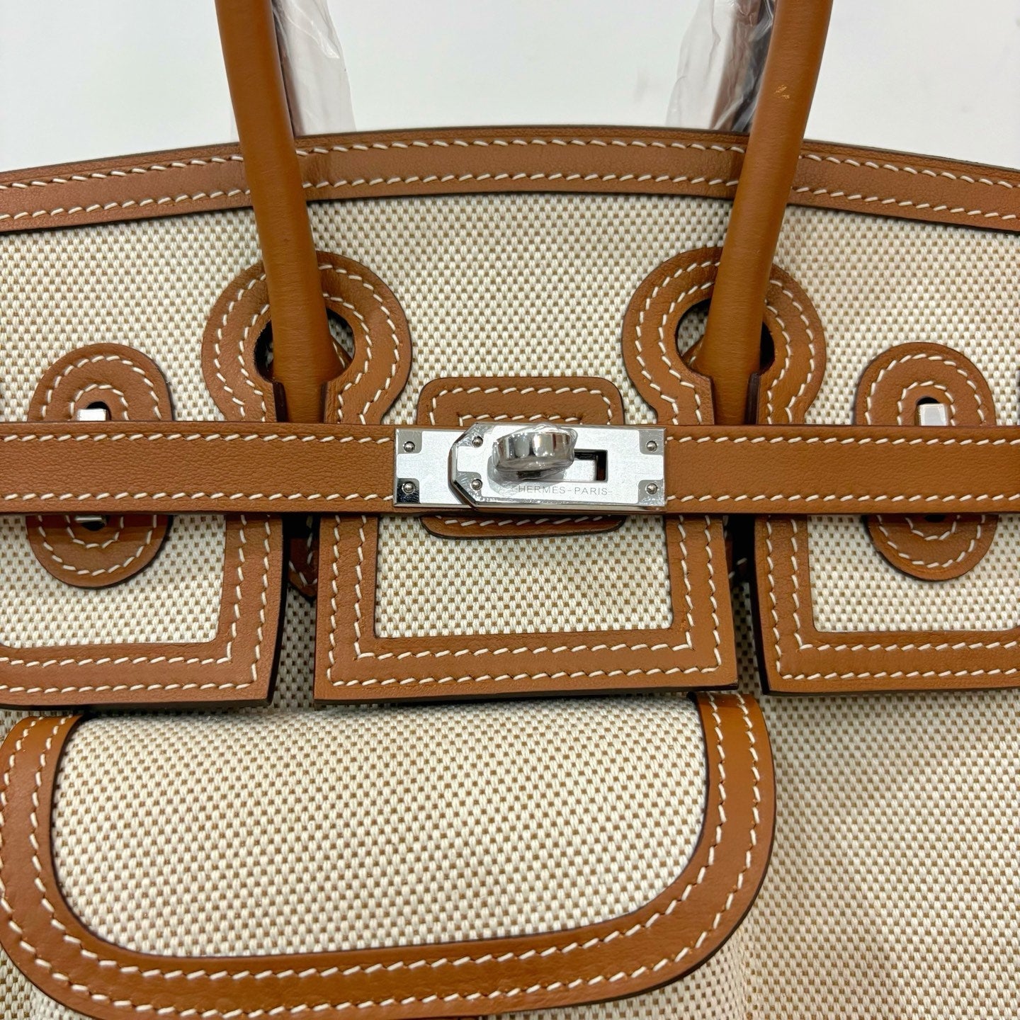 HM Birkin Cargo 25CM Handbag Ivory Brown Swift Canvas