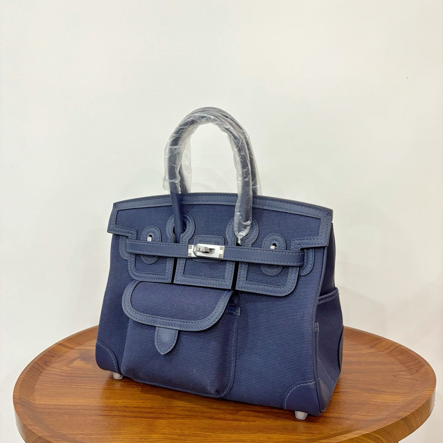 HM Birkin Cargo 25CM Handbag Navy Swift Canvas