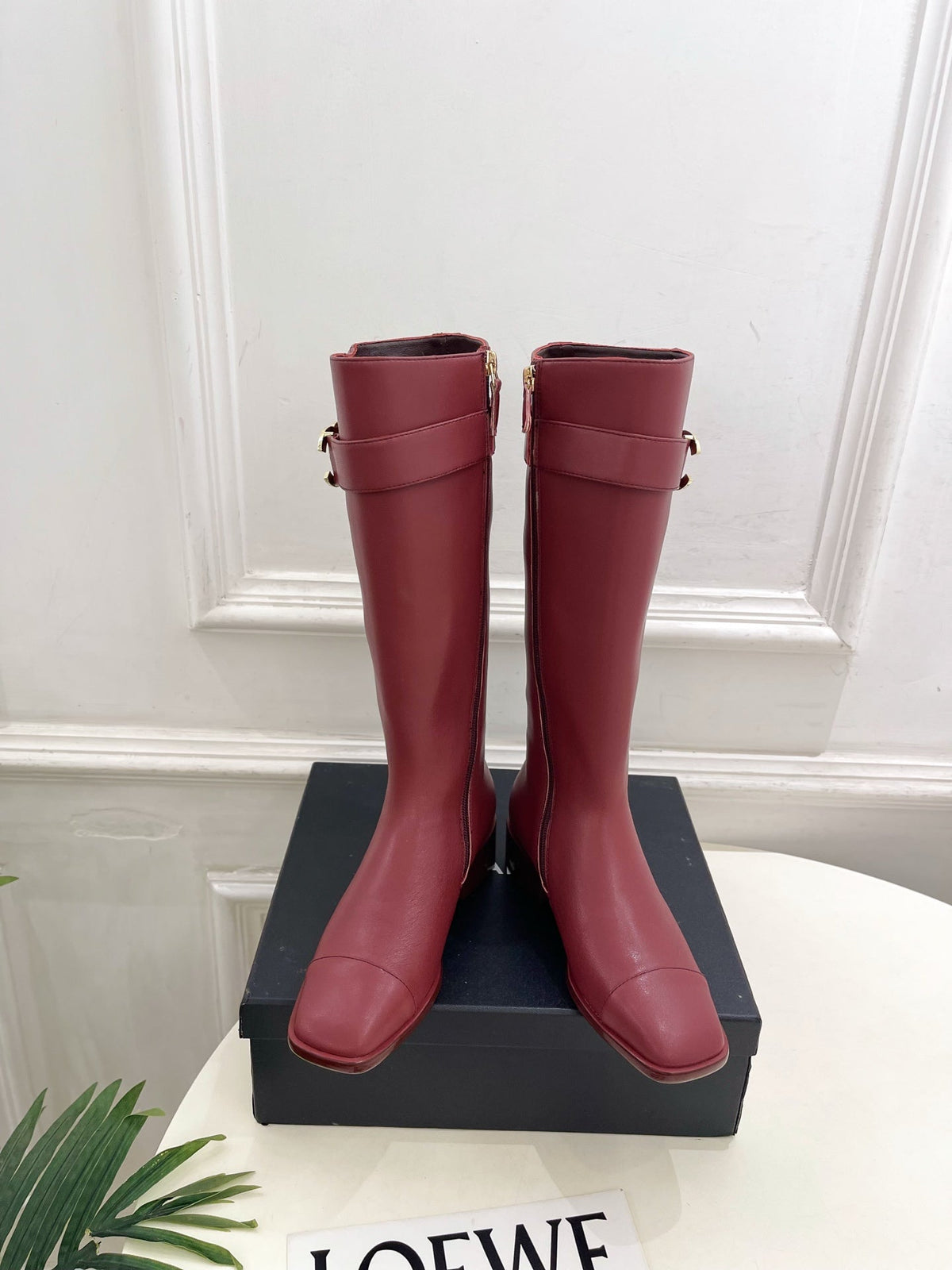 CC Double C Knee-High Boots 3.5CM Burgundy Leather 946893