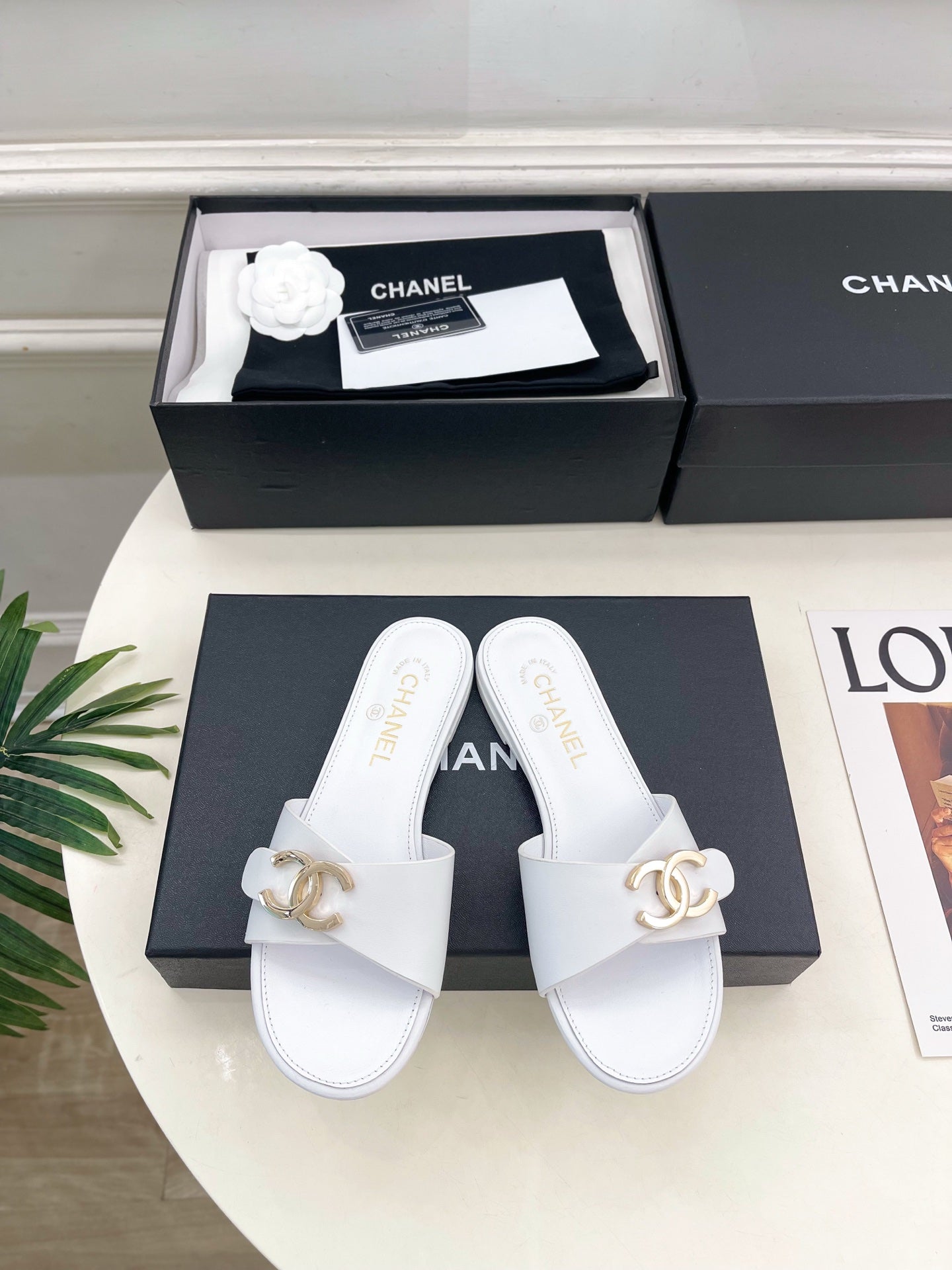 CC 26ss Pre-Collection Double C Slide Sandals White Leather 946870
