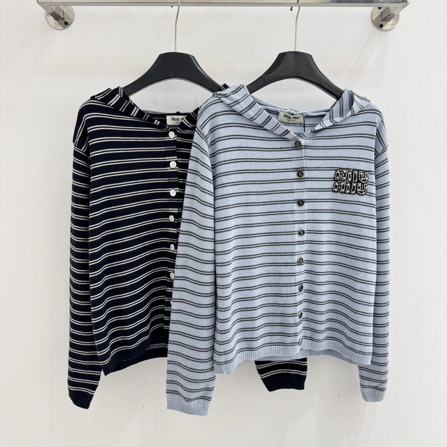 Miu Striped Hooded Cardigan Wool 801959