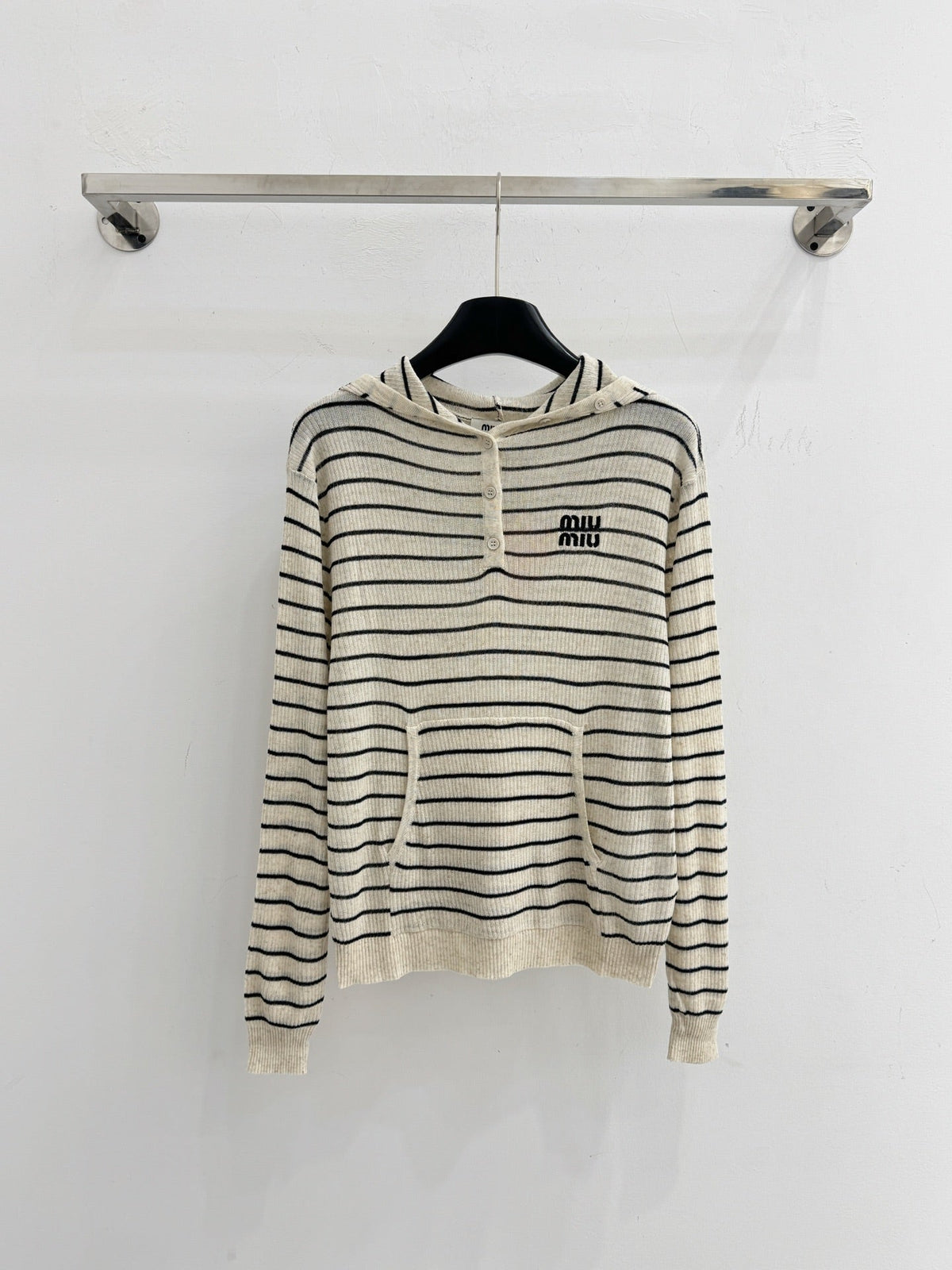 Miu Striped Logo Hoodie Cotton 801952
