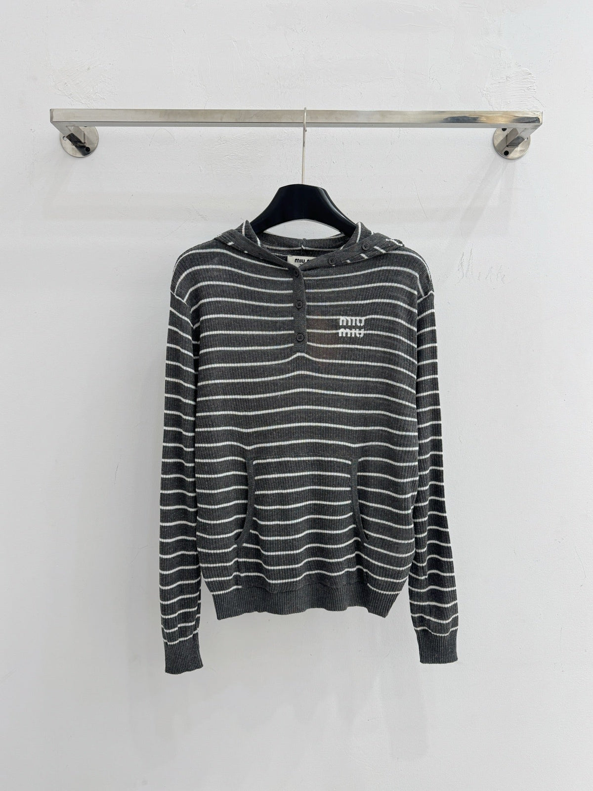 Miu Striped Logo Hoodie Cotton 801952