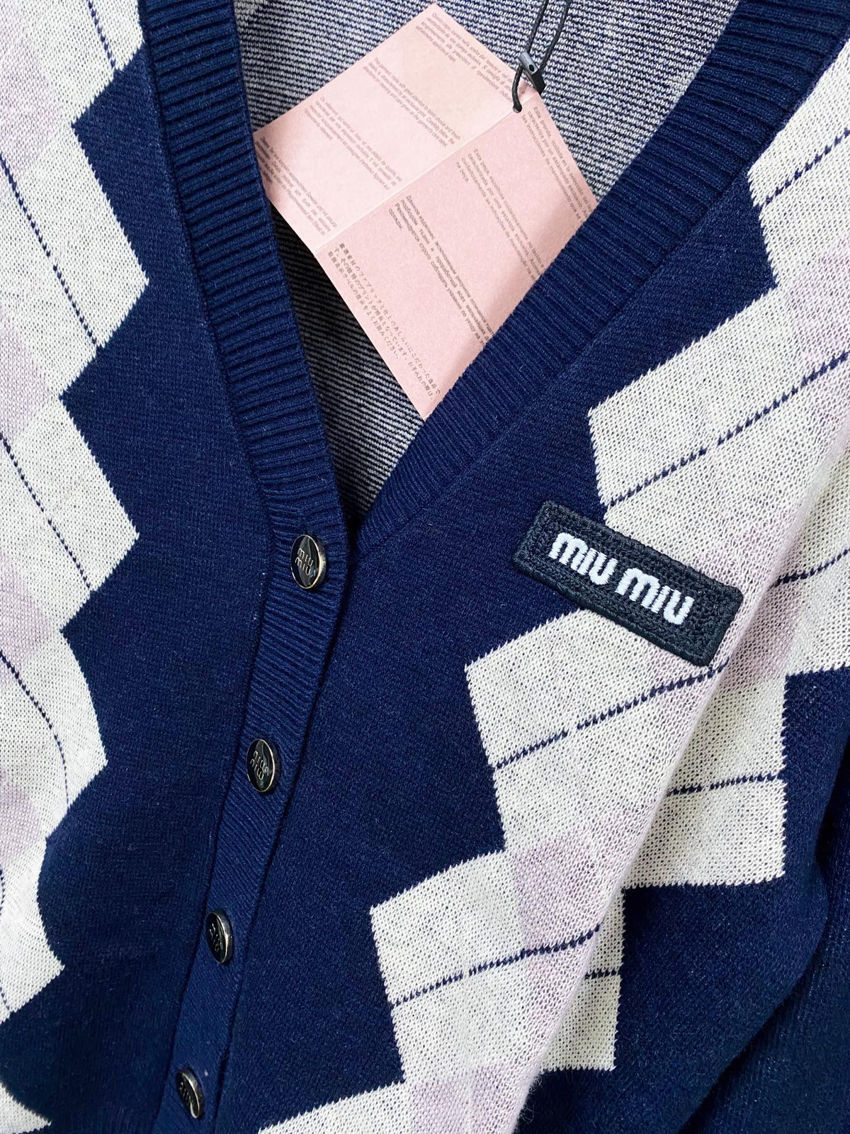Miu Argyle Cardigan Blue Navy Wool 799747