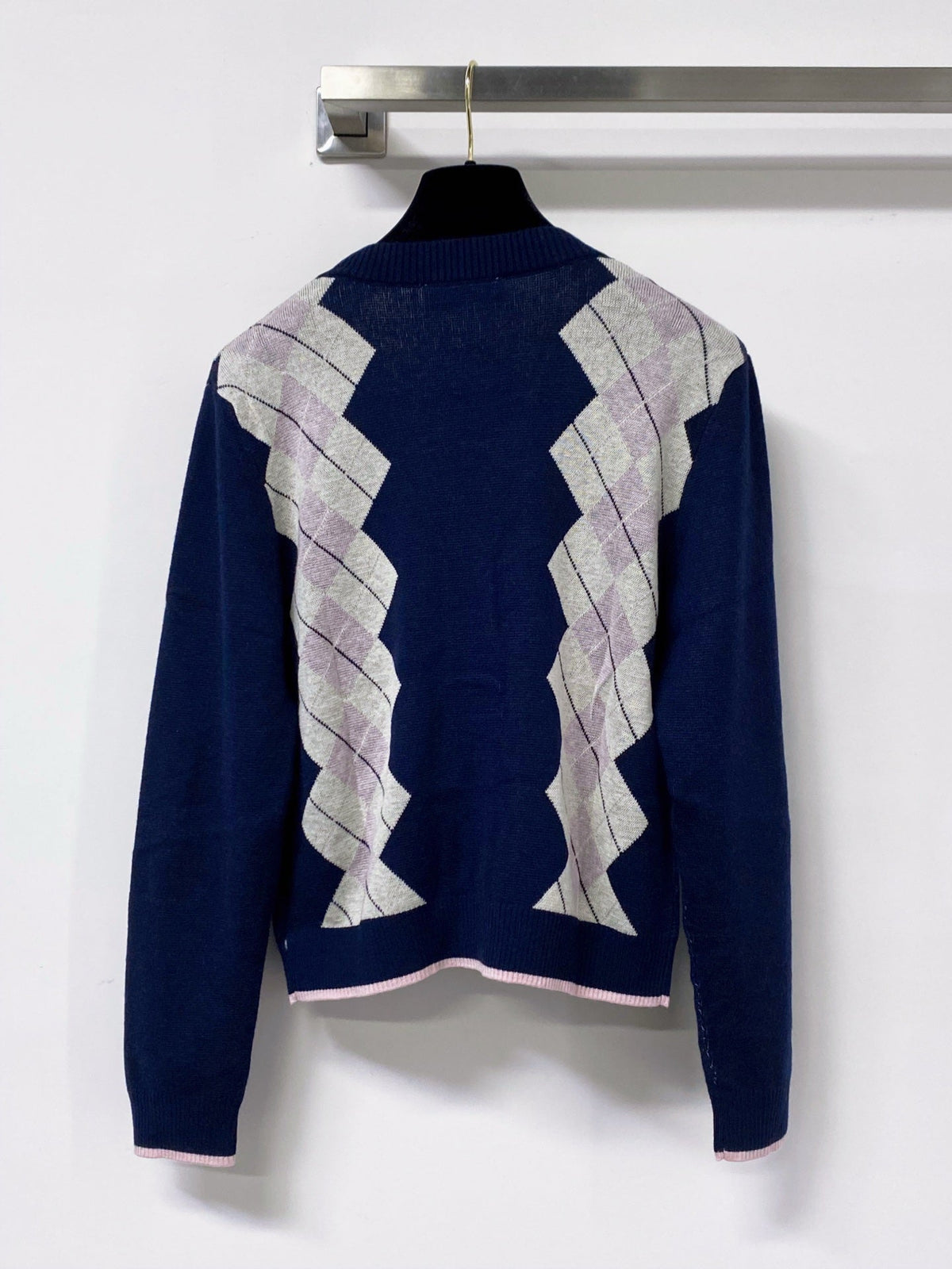 Miu Argyle Cardigan Blue Navy Wool 799747