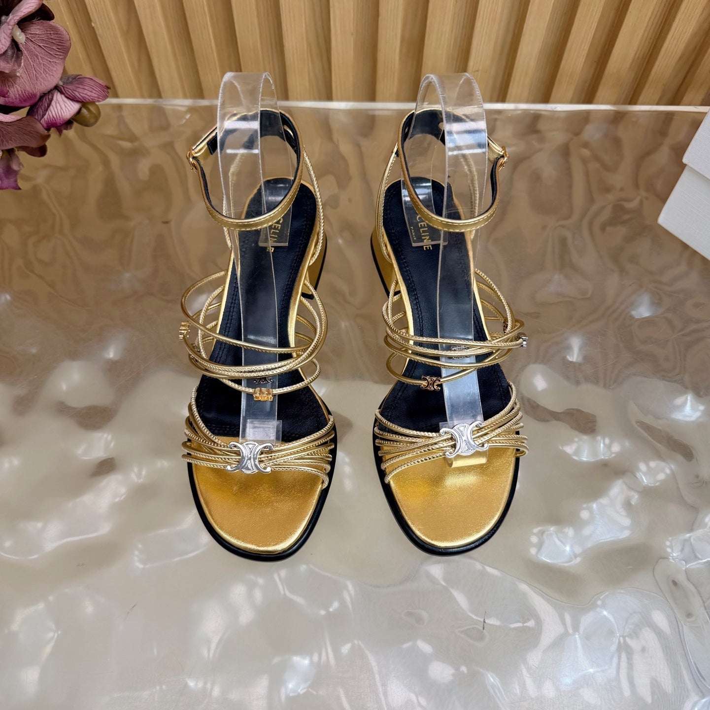 CE Clémence Triomphe Heeled Sandals Gold Leather 949368