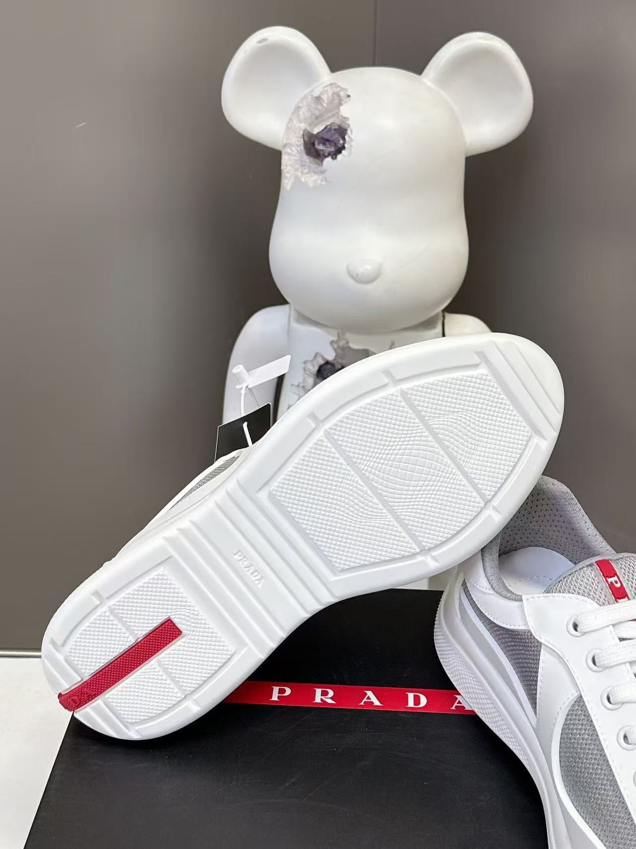 Prad America's Cup Logo Tag Sneakers White Soft Rubber & Bike Fabric 951928