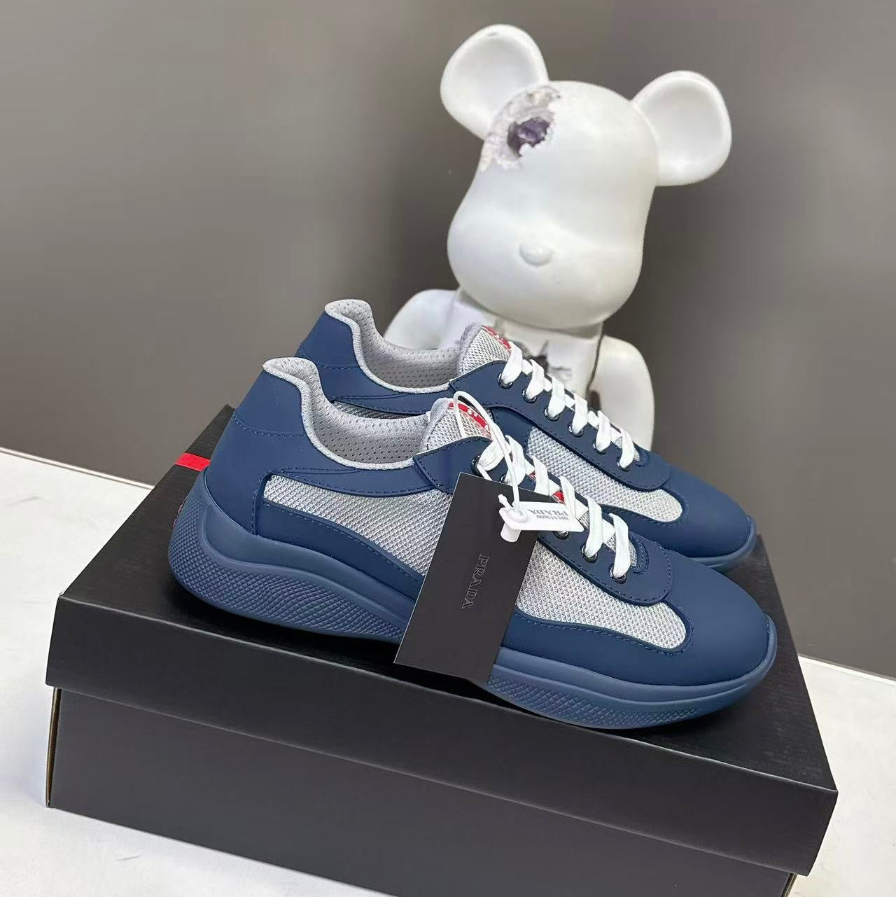 Prad America's Cup Logo Tag Sneakers Navy Soft Rubber & Bike Fabric 951925