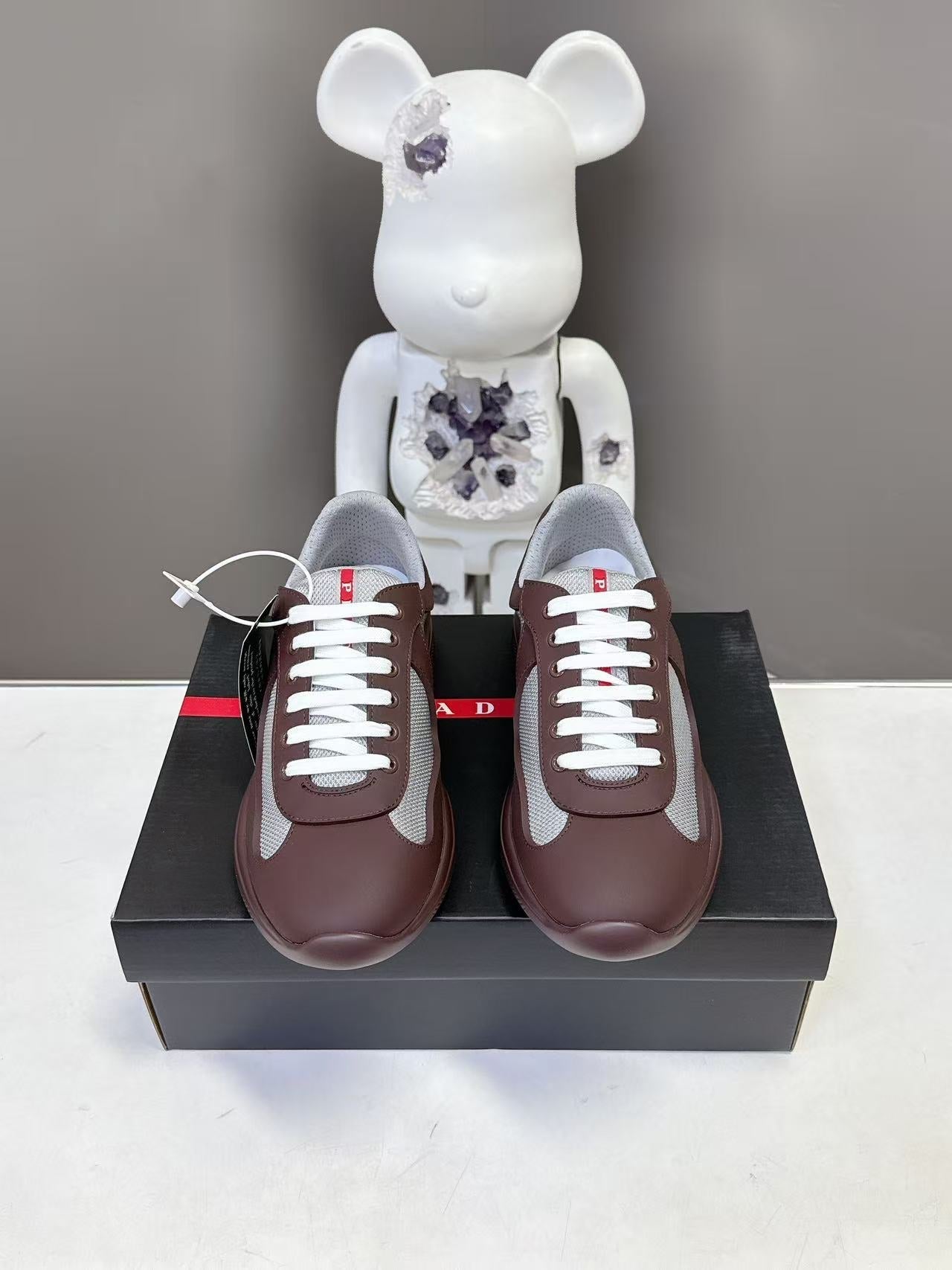 Prad America's Cup Logo Tag Sneakers Brown Soft Rubber & Bike Fabric 951924